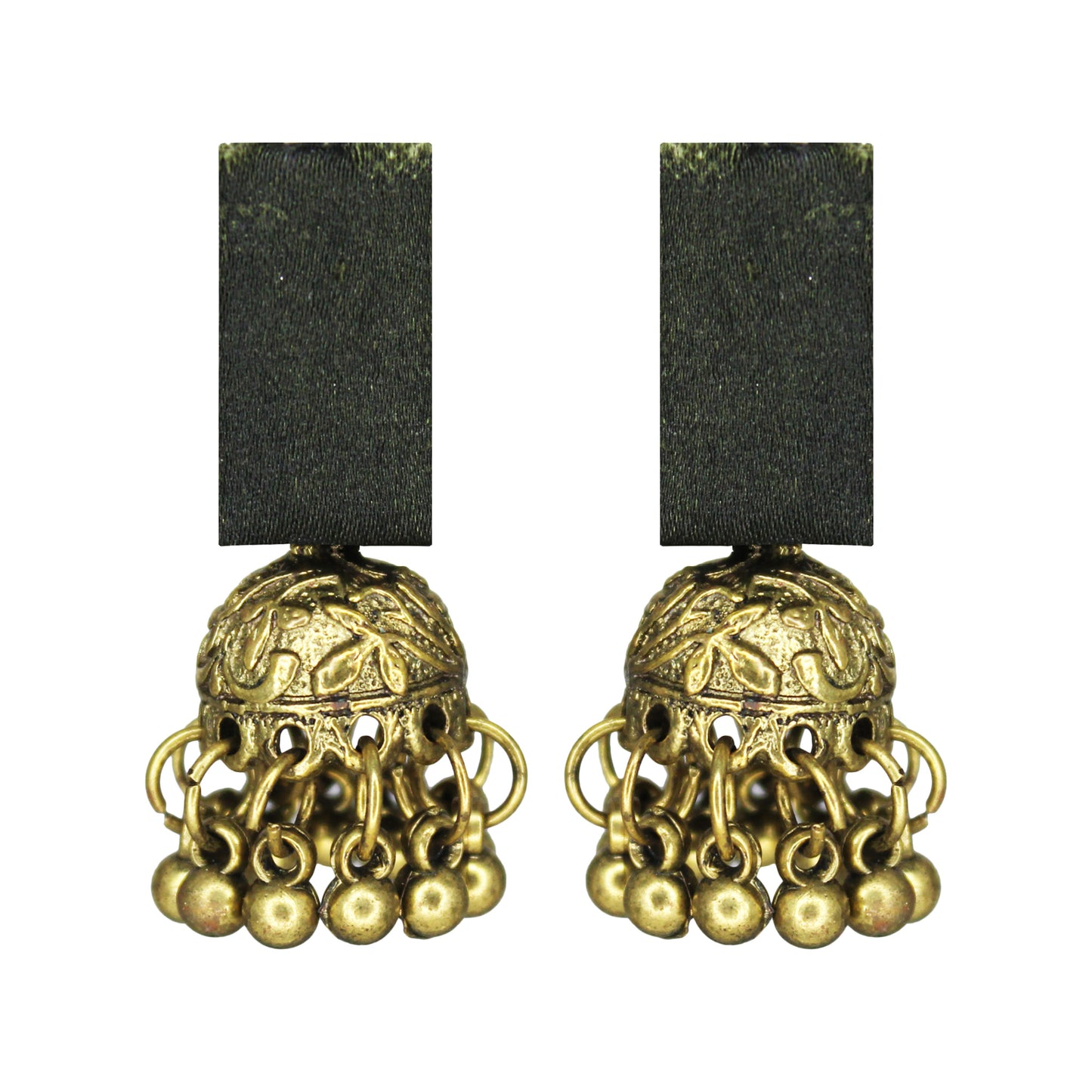 Handcrafted Fabric Earrings with Golden Brass Jhumki