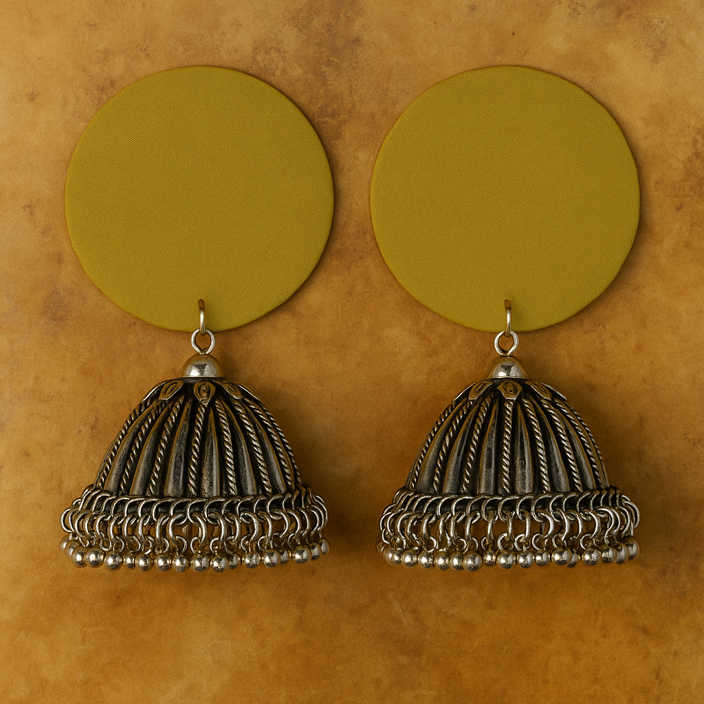 Sustainable Handcrafted Earrings with Upcycled Fabric & Silver Jhumka (Copy)