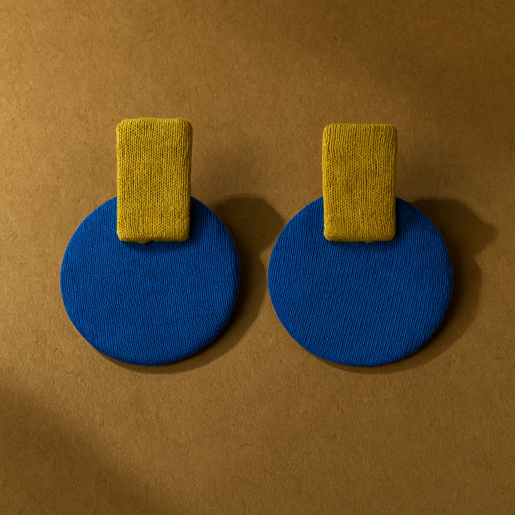 Handmade Blue Olive Minimalistic Geometrical Shape Antique Stud Fabric Earrings For Women