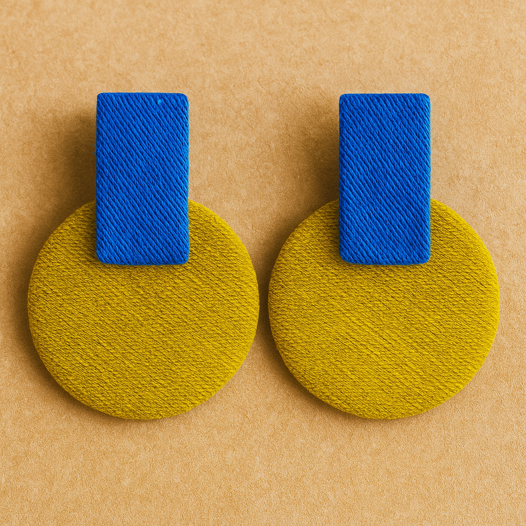 Handmade Blue Green Minimalistic Geometrical Shape Antique Stud Fabric Earrings For Women