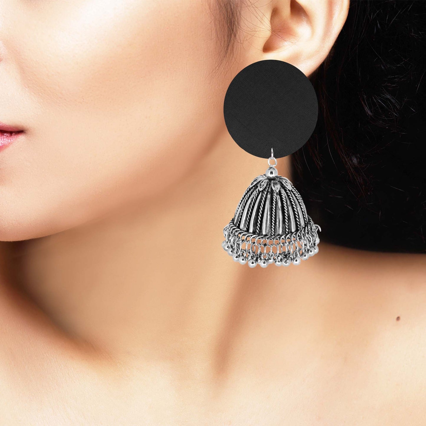 Sustainable Handcrafted Earrings with Upcycled Fabric & Silver Jhumka