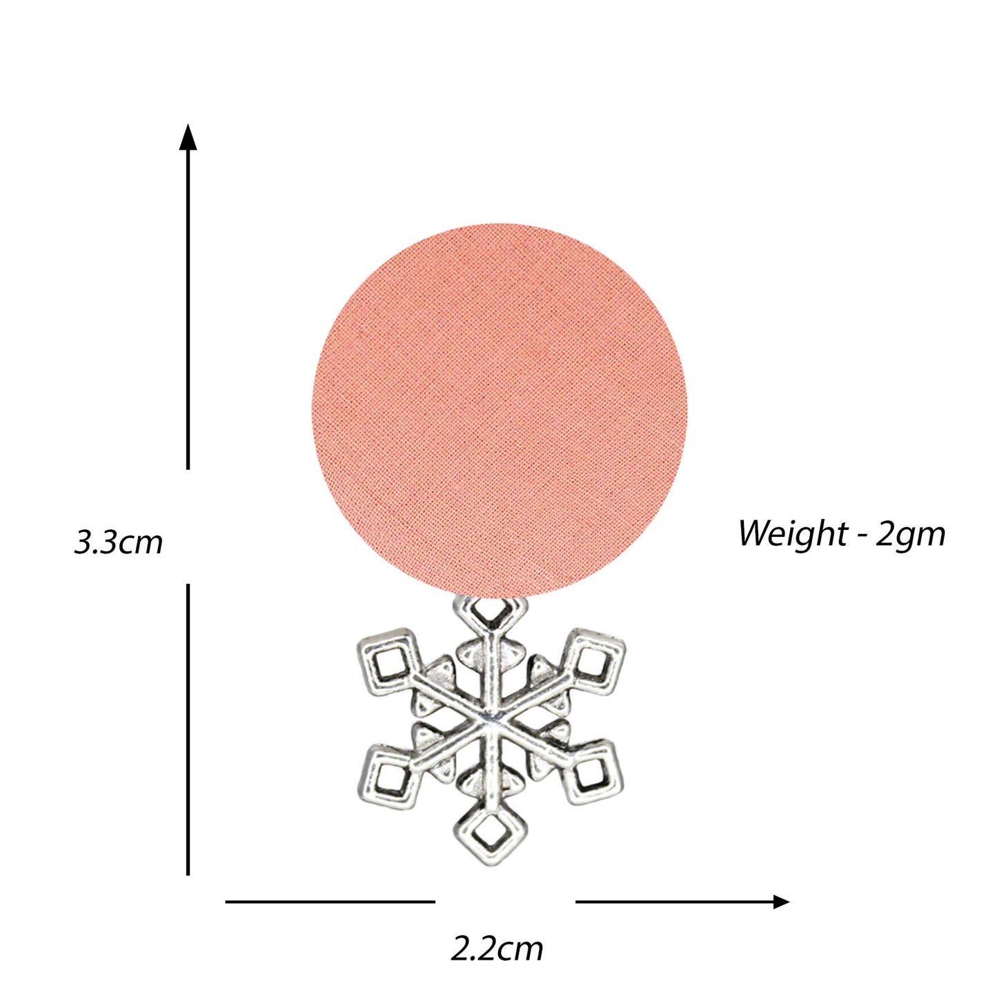 Handcrafted Sustainable Peach Fabric Stud Earrings with Silver Snowflake Charm