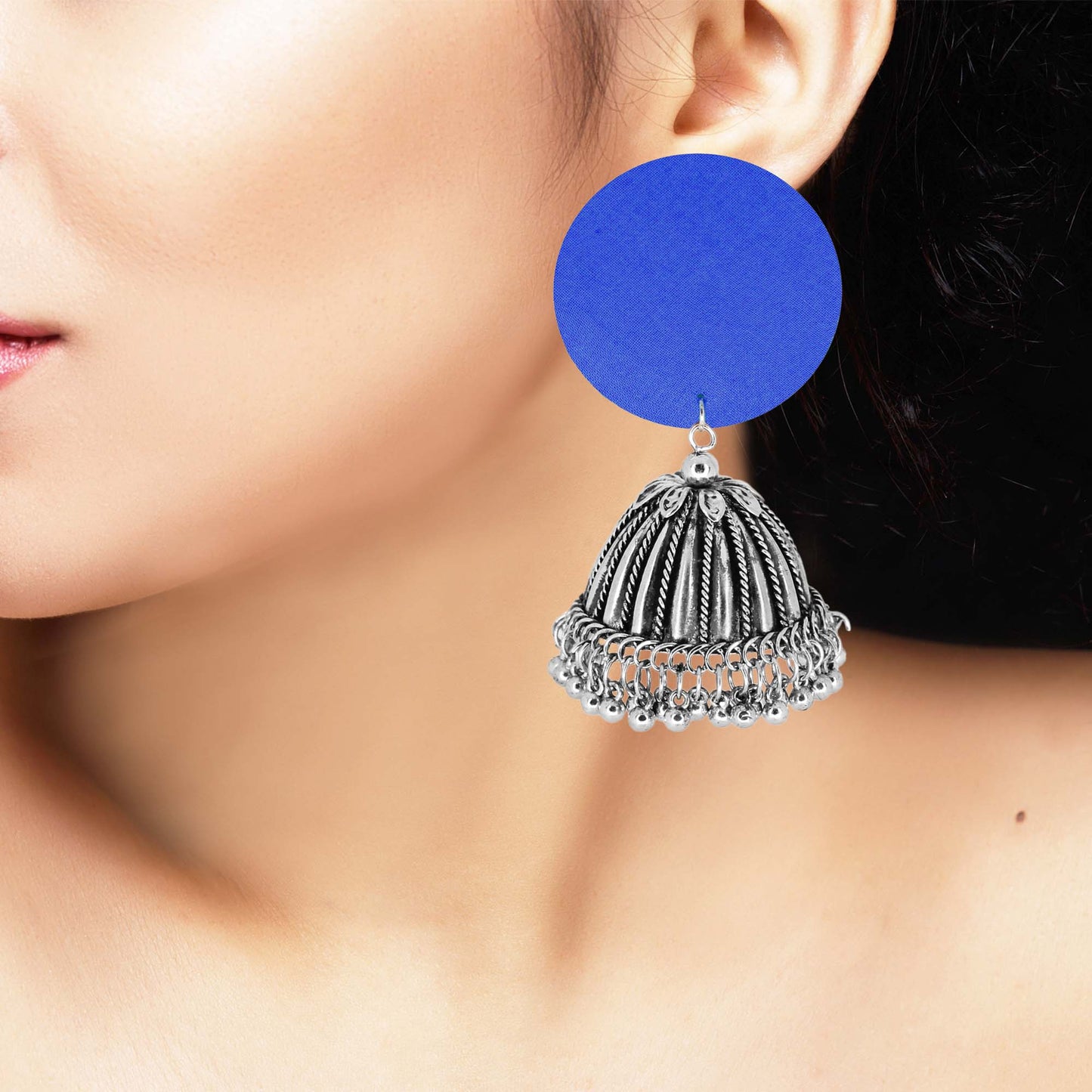 Sustainable Handcrafted Earrings with Upcycled Fabric & Silver Jhumka