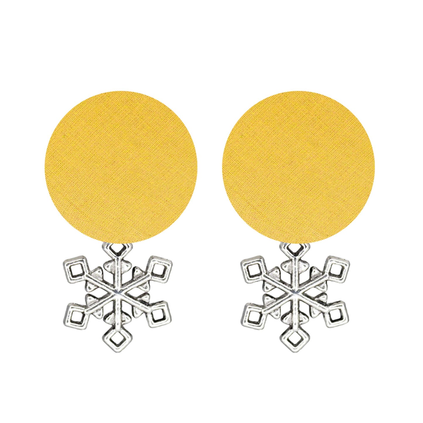 Handcrafted Sustainable Yellow Fabric Stud Earrings with Silver Snowflake Charm