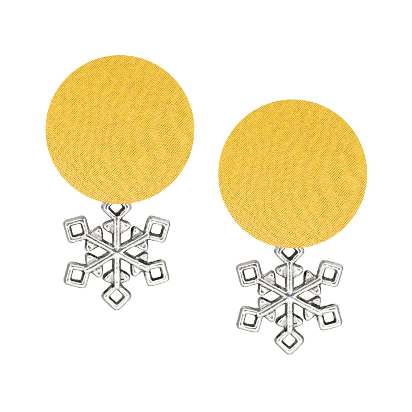 Handcrafted Sustainable Yellow Fabric Stud Earrings with Silver Snowflake Charm