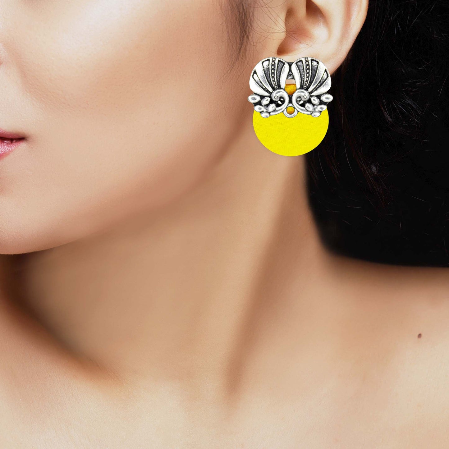 Upcycled Fabric Stud Earrings with Brass Detailing