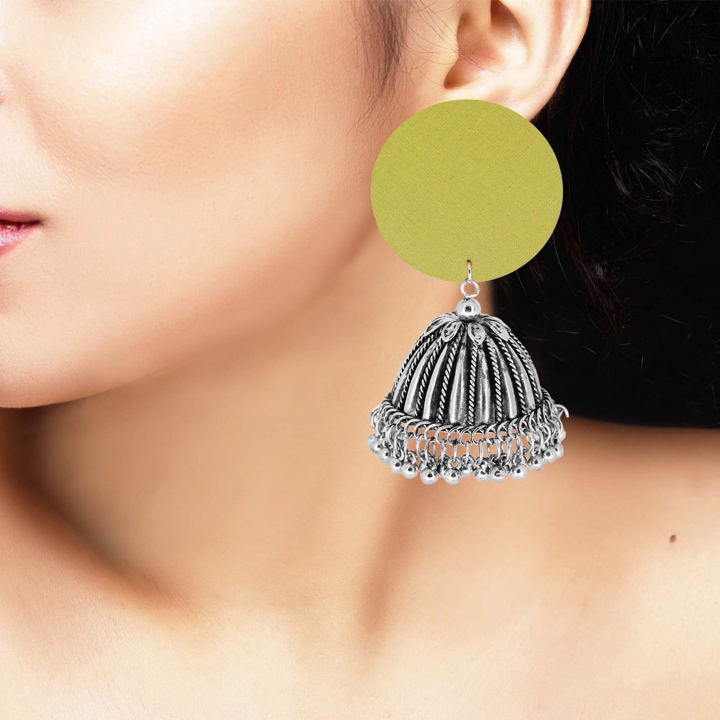 Sustainable Handcrafted Earrings with Upcycled Fabric & Silver Jhumka (Copy)