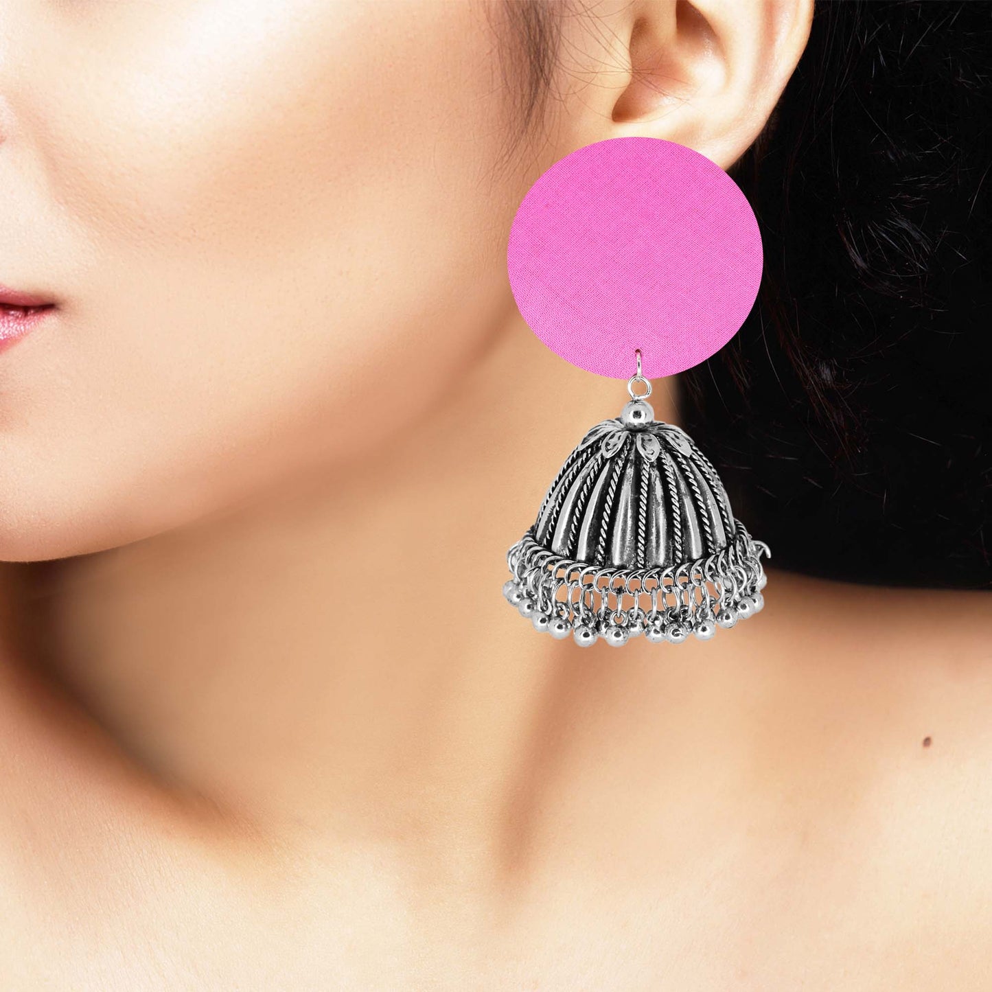 Sustainable Handcrafted Earrings with Upcycled Fabric & Silver Jhumka