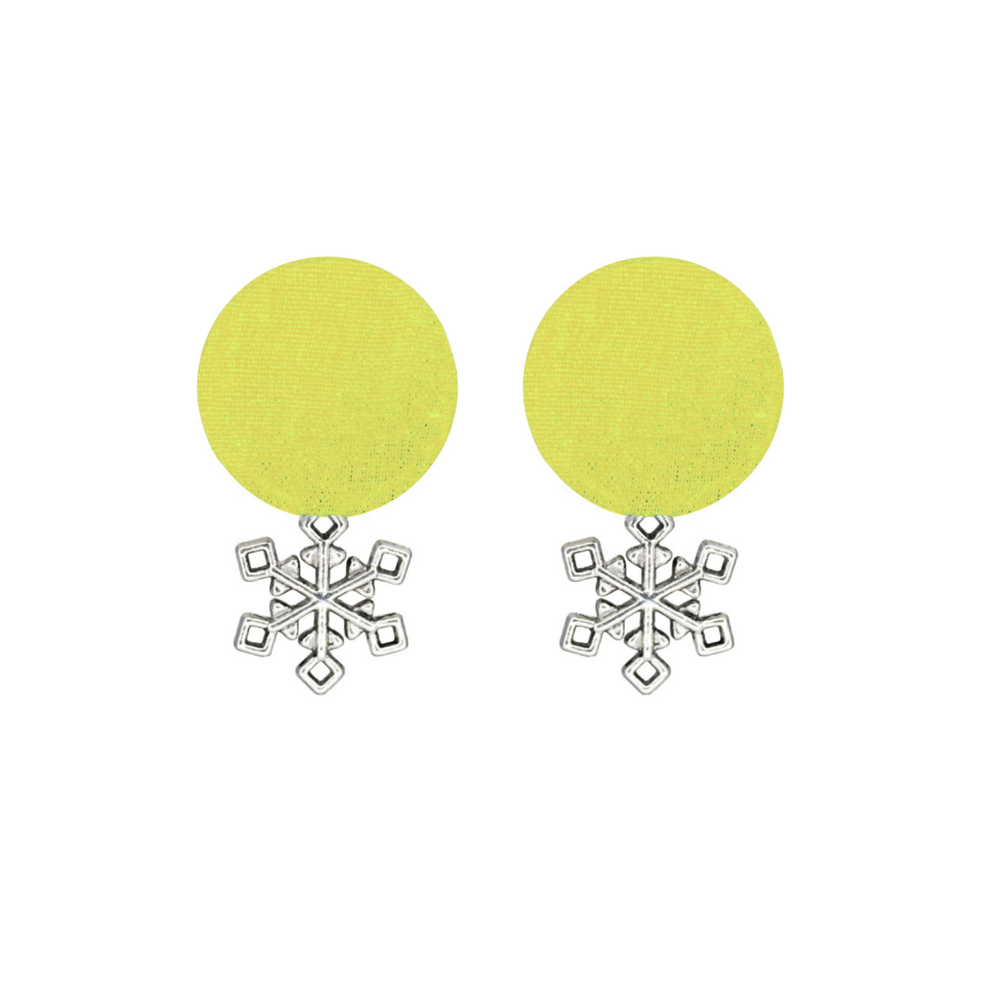 Handcrafted Sustainable Green Fabric Stud Earrings with Silver Snowflake Charm