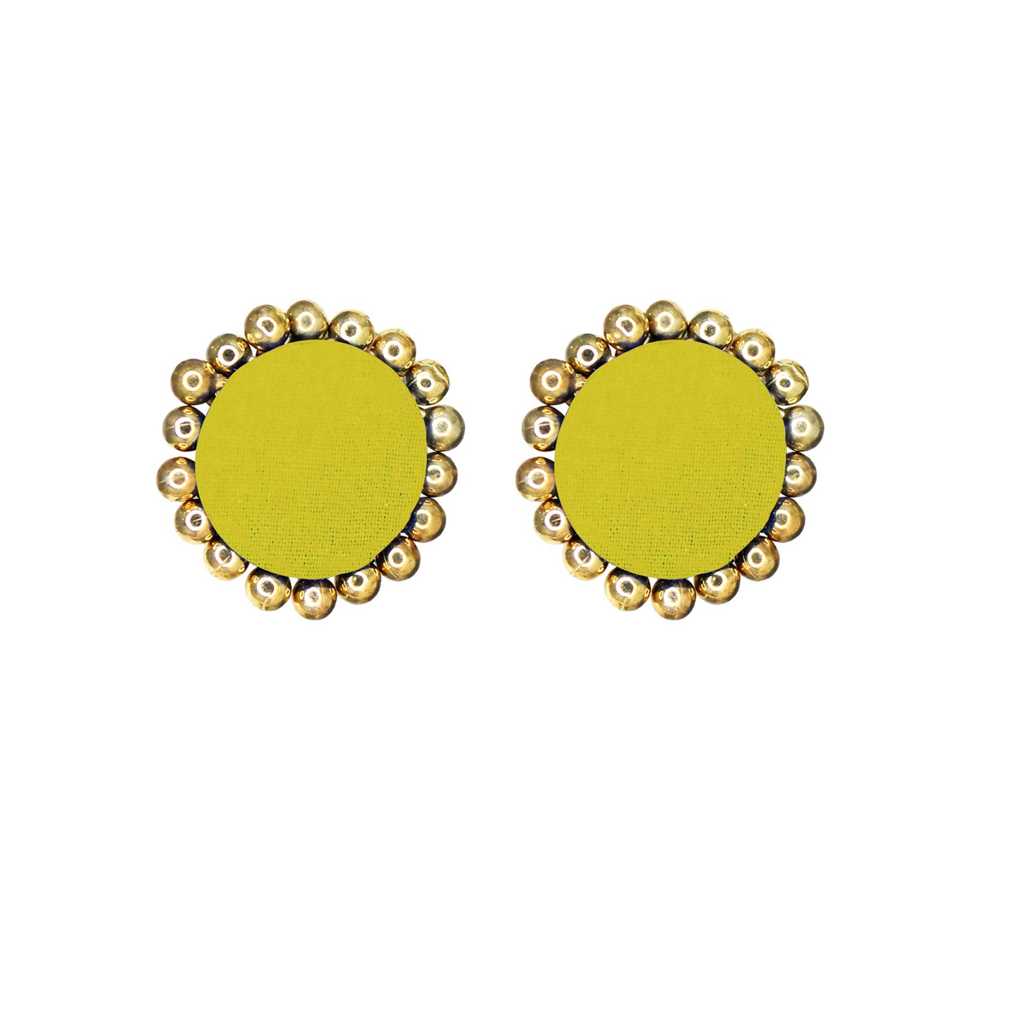 Green Handcrafted Fabric Stud Earrings with Golden Accents