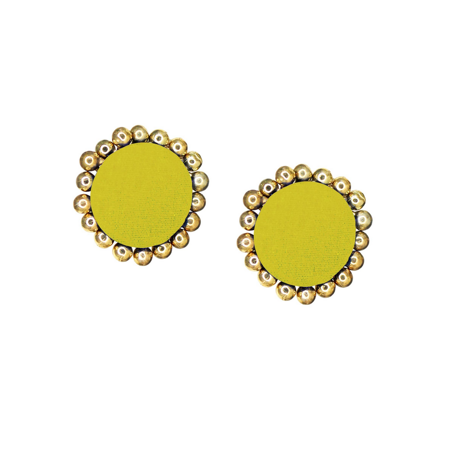 Green Handcrafted Fabric Stud Earrings with Golden Accents