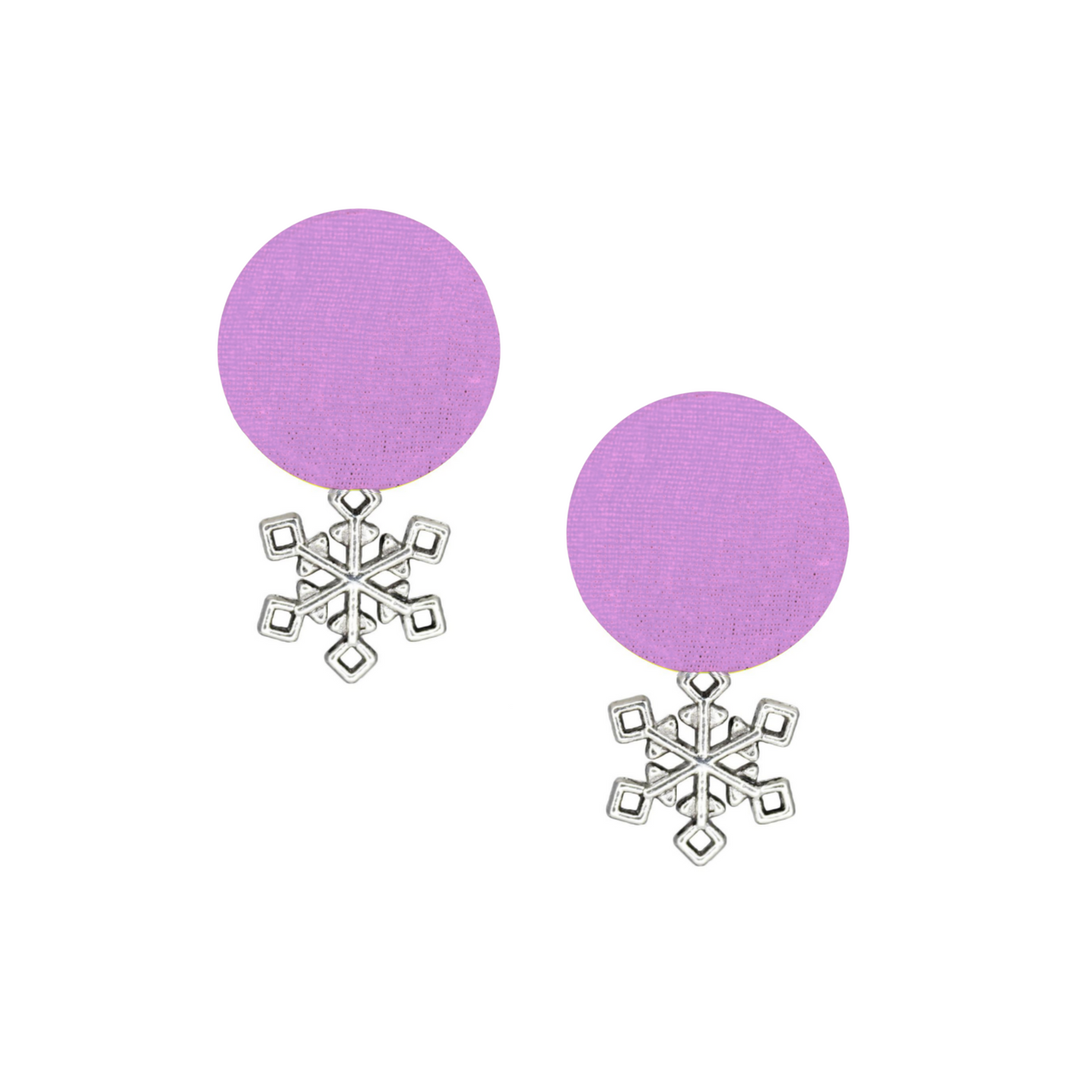 Handcrafted Sustainable Lavender Fabric Stud Earrings with Silver Snowflake Charm