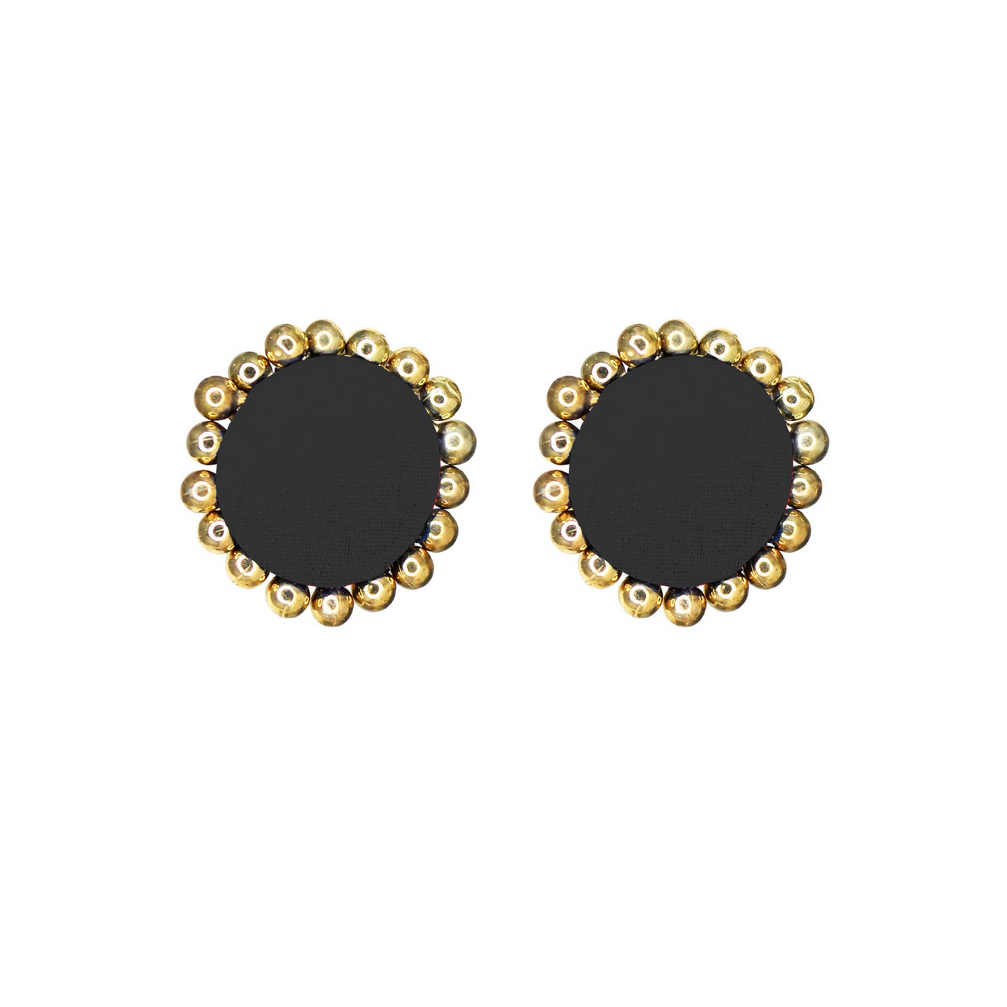 Black Handcrafted Fabric Stud Earrings with Golden Accents