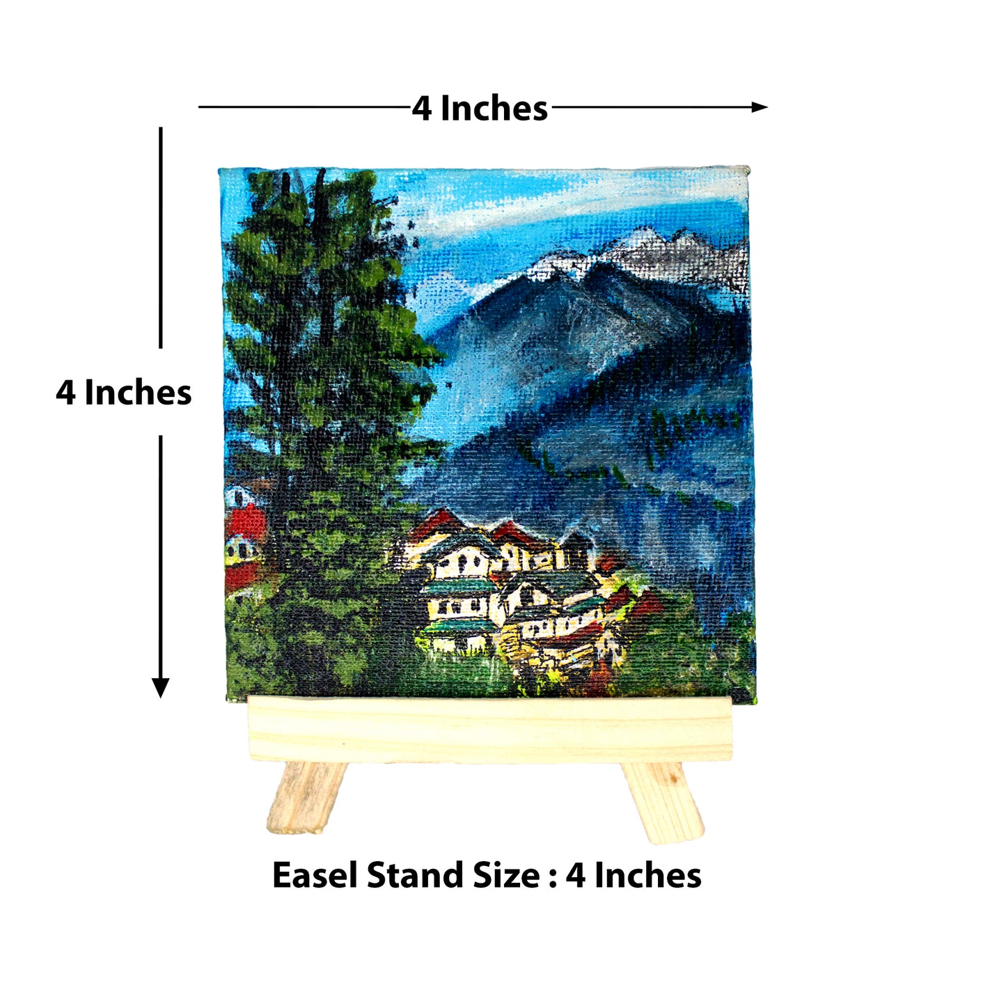 Original Handmade Scenery Mountain Painting Hand Painted On Canvas Frame 4*4 With Easel