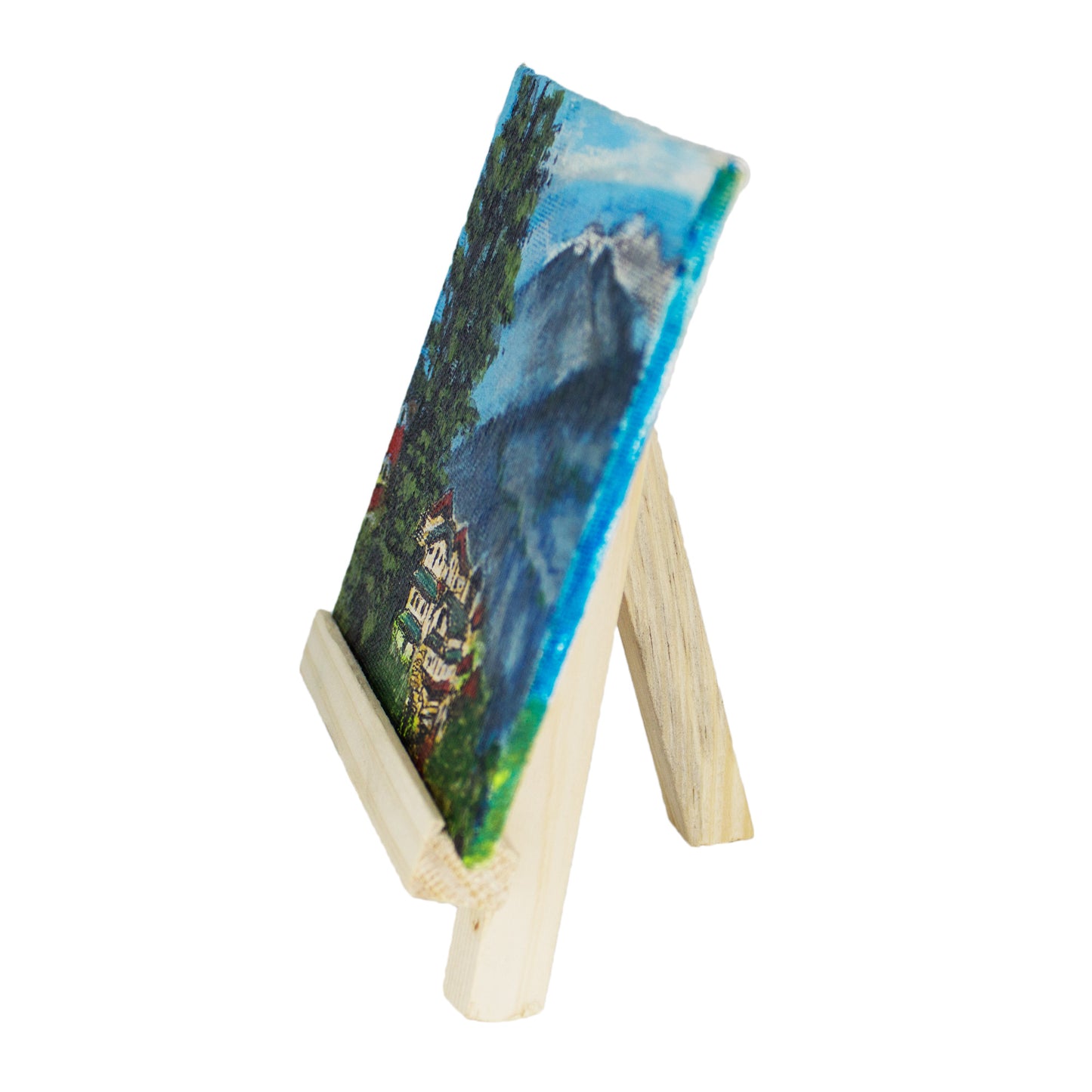 Original Handmade Scenery Mountain Painting Hand Painted On Canvas Frame 4*4 With Easel