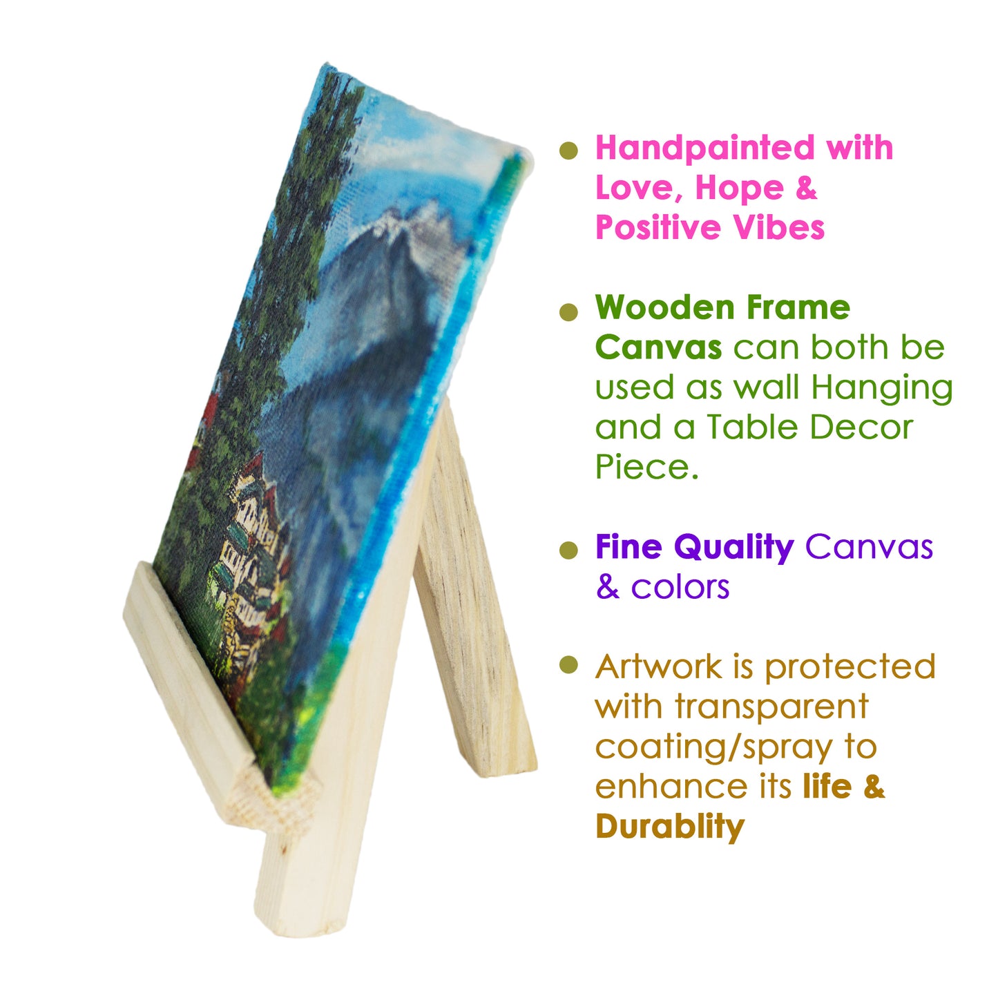Original Handmade Scenery Mountain Painting Hand Painted On Canvas Frame 4*4 With Easel
