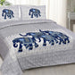 Organic Vibes Grey Hand Printed Elephant Design Bed Cover with Pillows