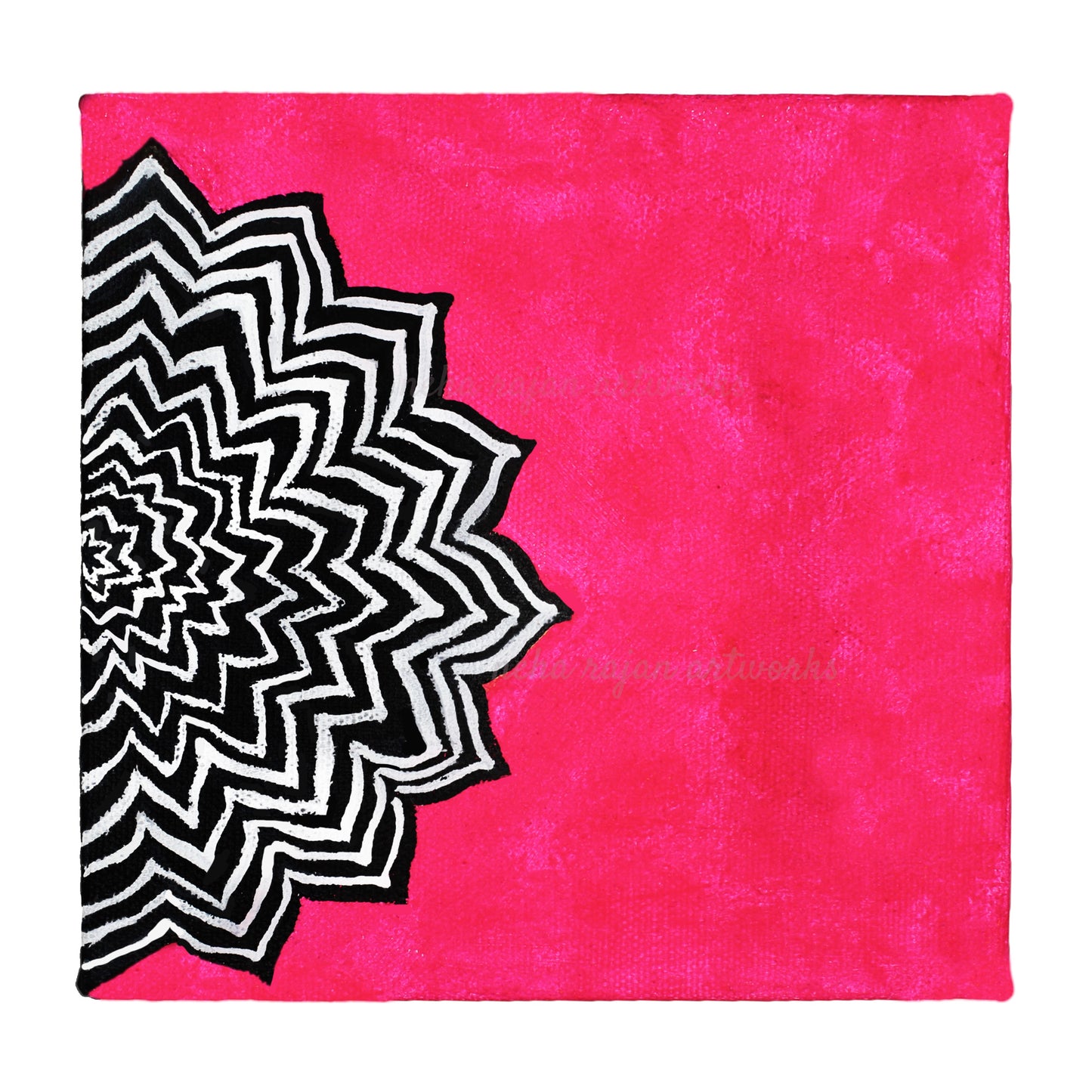 Neha Rajan Artworks Original Handmade Hot Pink Mandala Painting Hand Painted On Canvas Frame 6*6