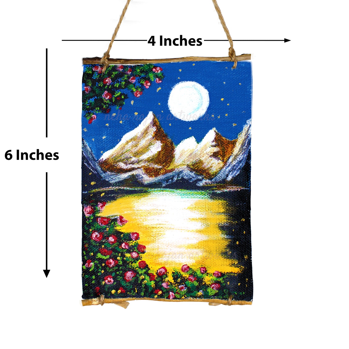 Neha Rajan Artworks Original Handmade Full Moon Scenery Painting Hand Painted On Canvas Roll 4*6