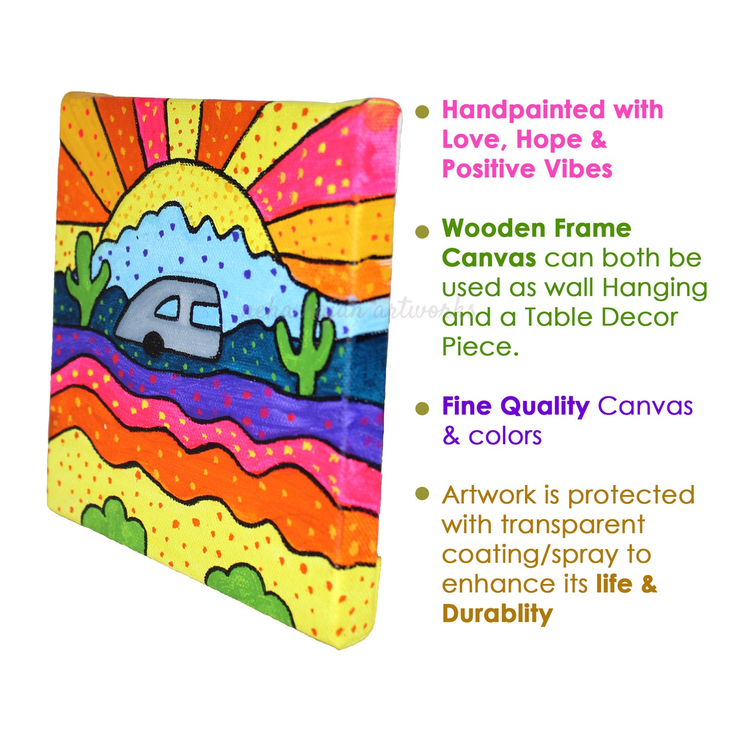 Neha Rajan Artworks Original Handmade Hippie Bus Painting Hand Painted On Canvas Frame 6*6