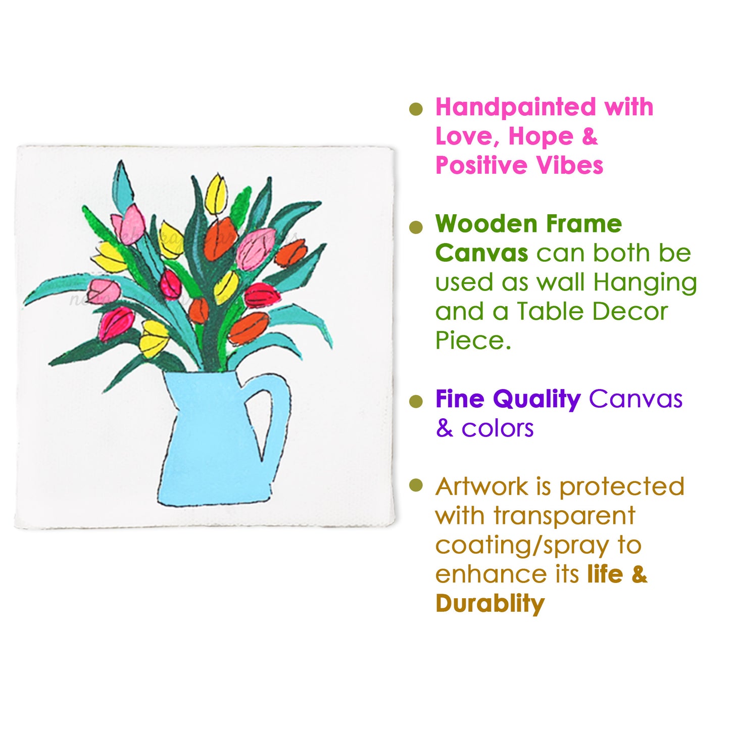 Neha Rajan Artworks Original Handmade Tulip Floral Pot Painting Hand Painted On Canvas Frame 4X4