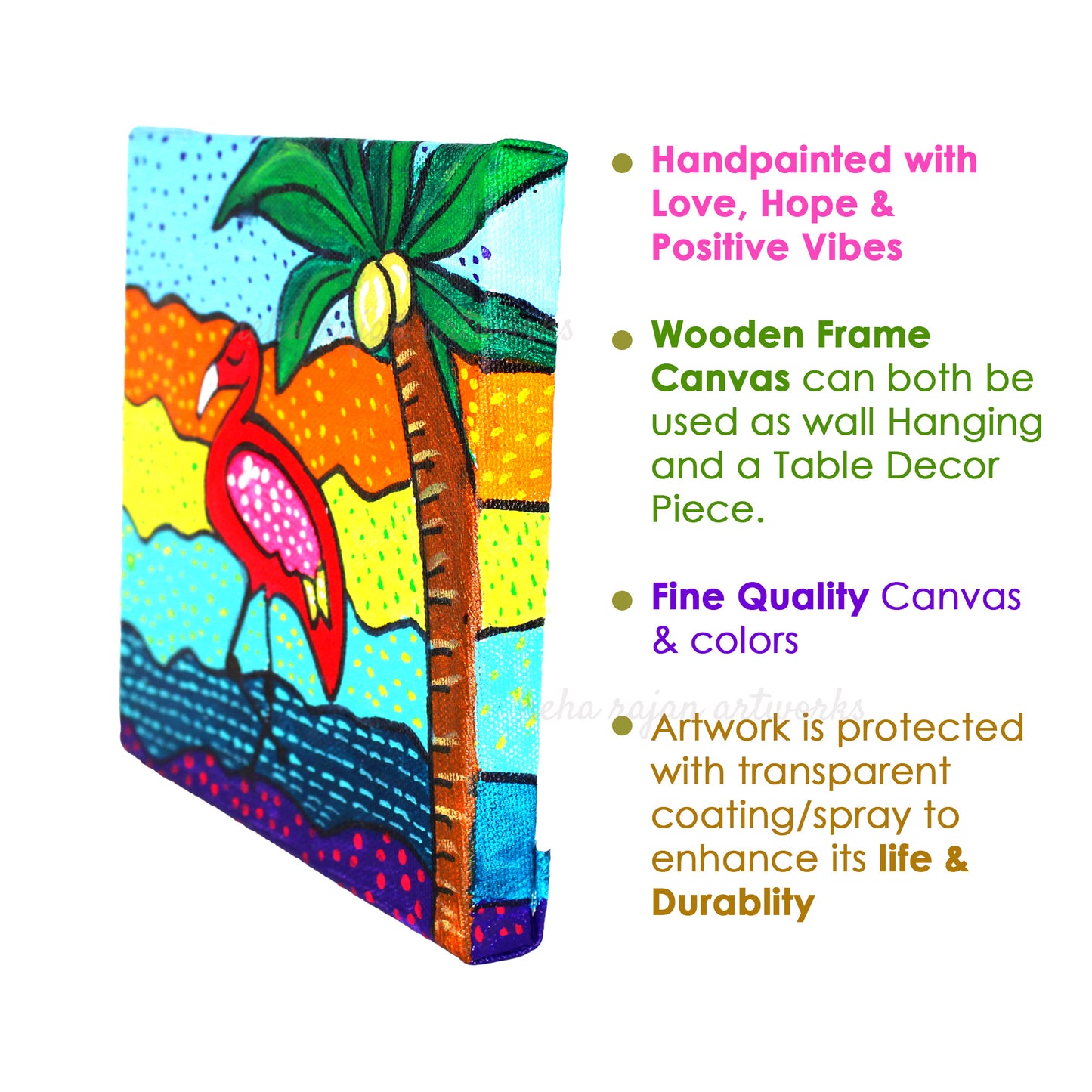 Neha Rajan Artworks Original Handmade Flamingo Painting Hand Painted On Canvas Frame 6*6