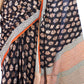 Organic Vibes Black Handblock Printed Mulmul Cotton Saree with Orange White Buties For Women