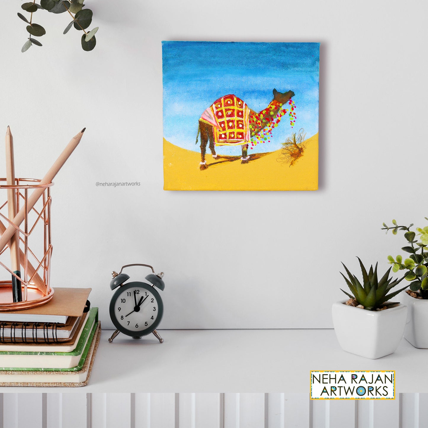 Neha Rajan Artworks Original Handmade Camel Painting Hand Painted On Canvas Frame 6*6