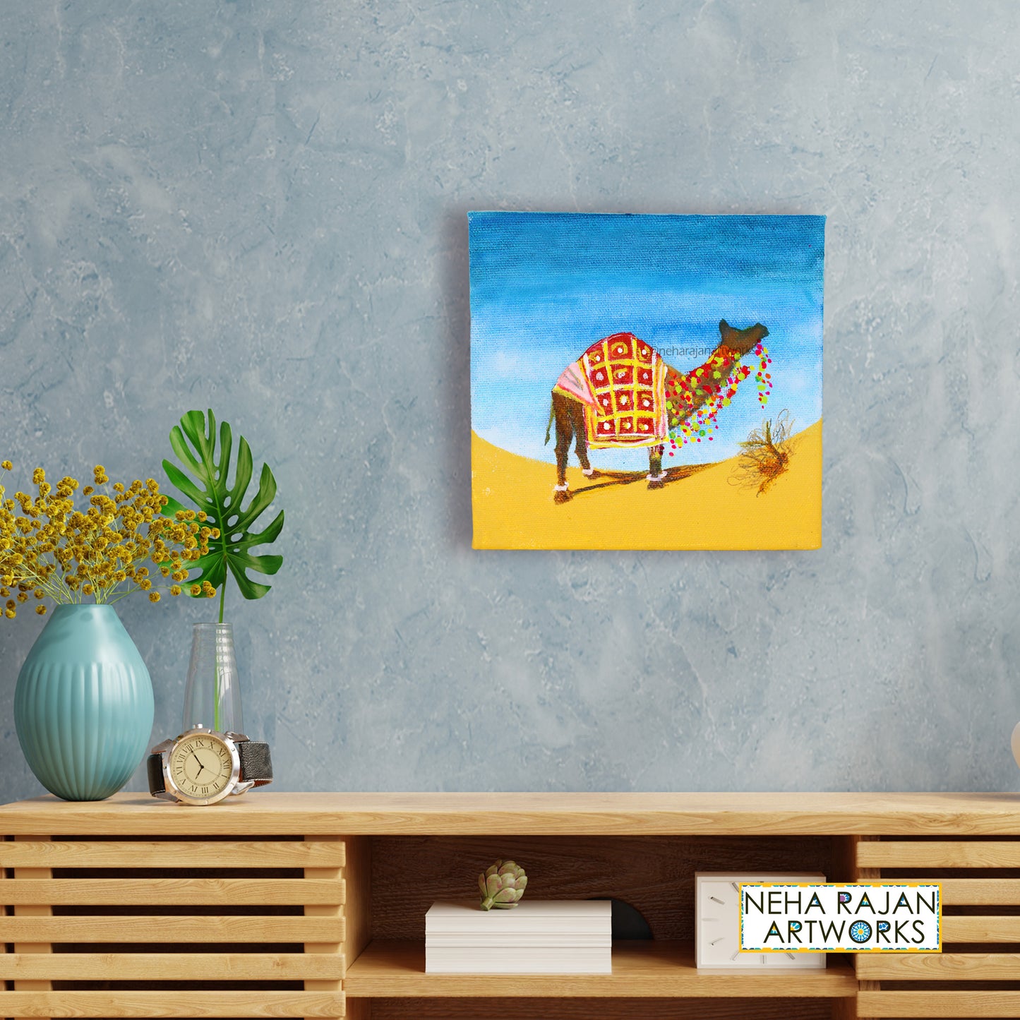 Neha Rajan Artworks Original Handmade Camel Painting Hand Painted On Canvas Frame 6*6