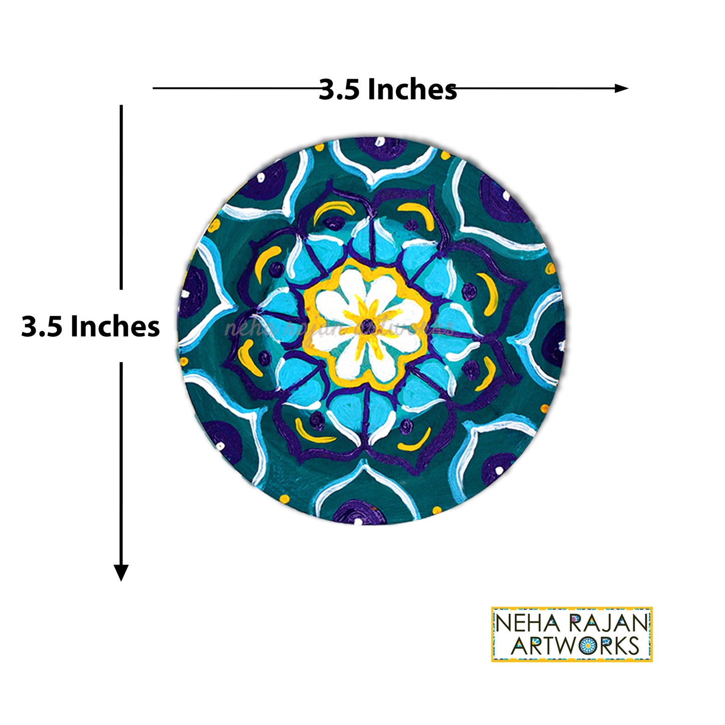 Neha Rajan Artworks Original Wooden Round Coffee/ Tea Coasters Set- Handcrafted & Hand-Painted Floral Mandala Coaster with Easel for Kitchen/Table & Home Decor/Gifts/Restaurants/Living Room/Coffee Table (Set of 4)