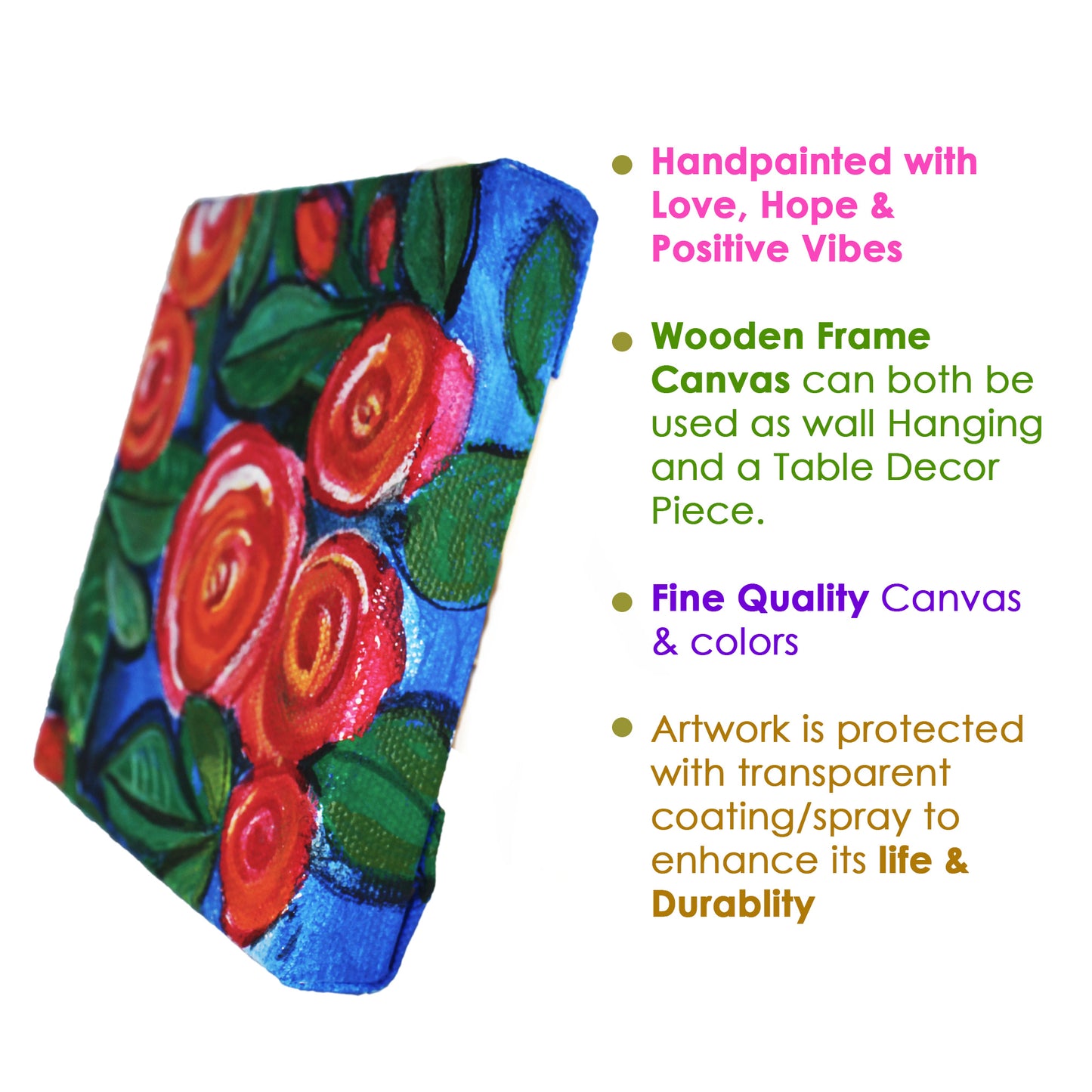 Neha Rajan Artworks Original Handmade Rose Painting Hand Painted On Canvas Frame Without Easel 4*4