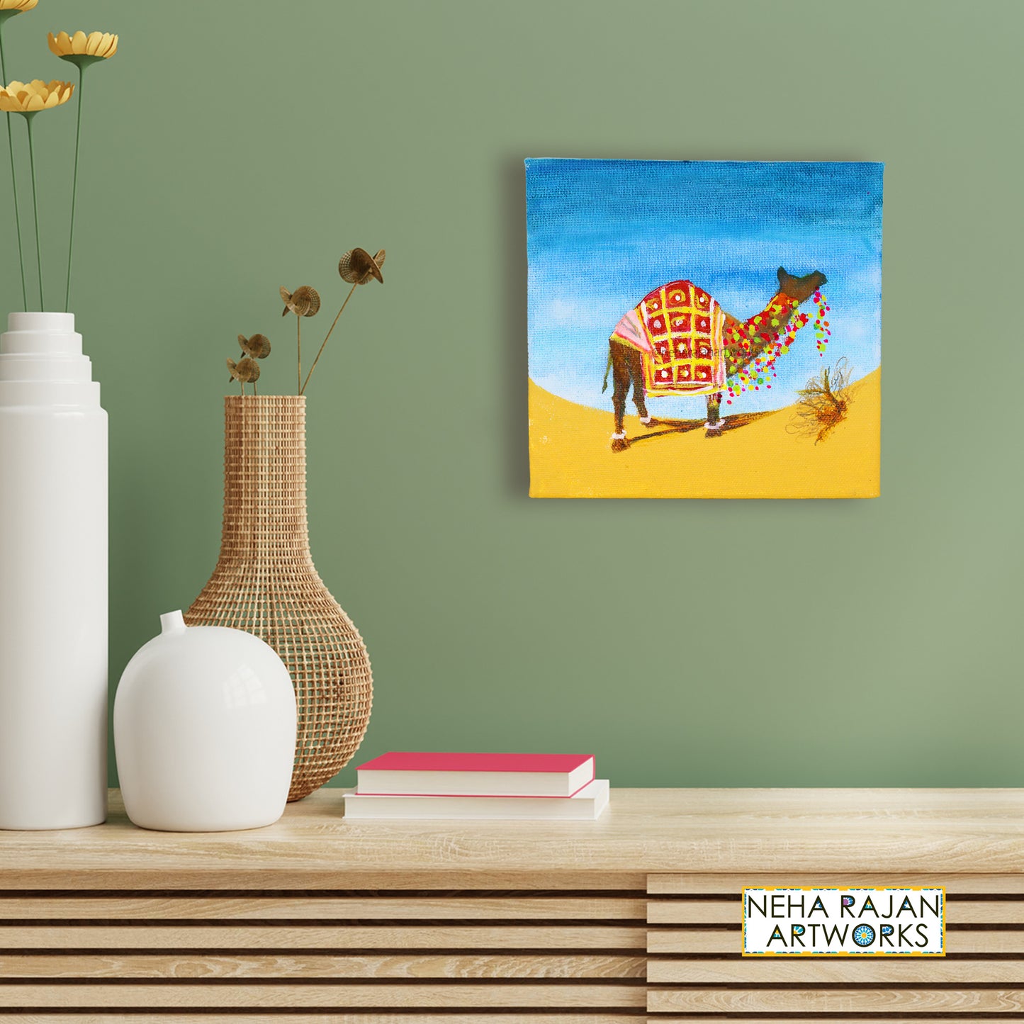 Neha Rajan Artworks Original Handmade Camel Painting Hand Painted On Canvas Frame 6*6
