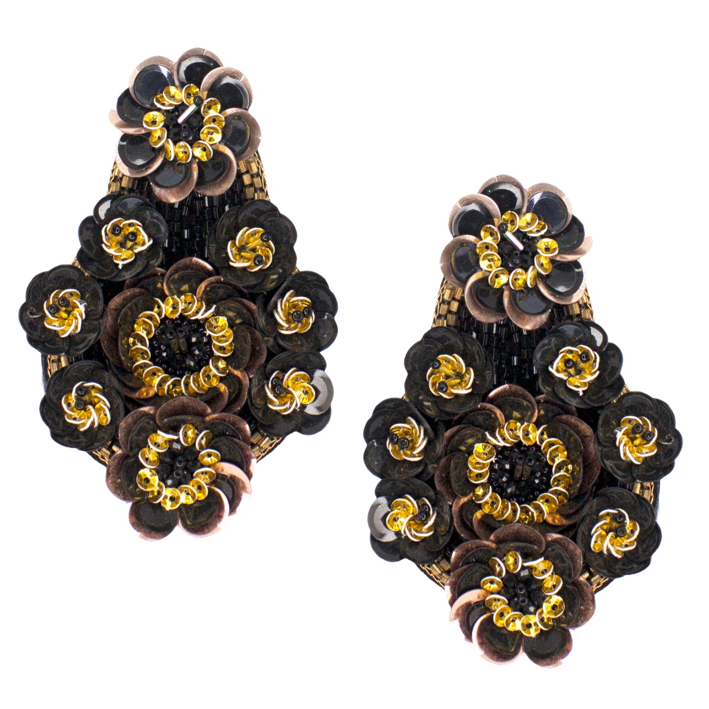 Organic Vibes Handmade Black Floral Design Sequence Work Dangler Embroidered Earrings For Women
