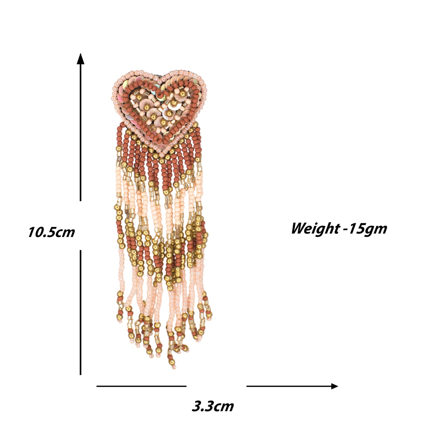 Organic Vibes Handmade Embroidered Pink Heart Shape Beaded Stud With Hanging Beads Fabric Earrings For Women