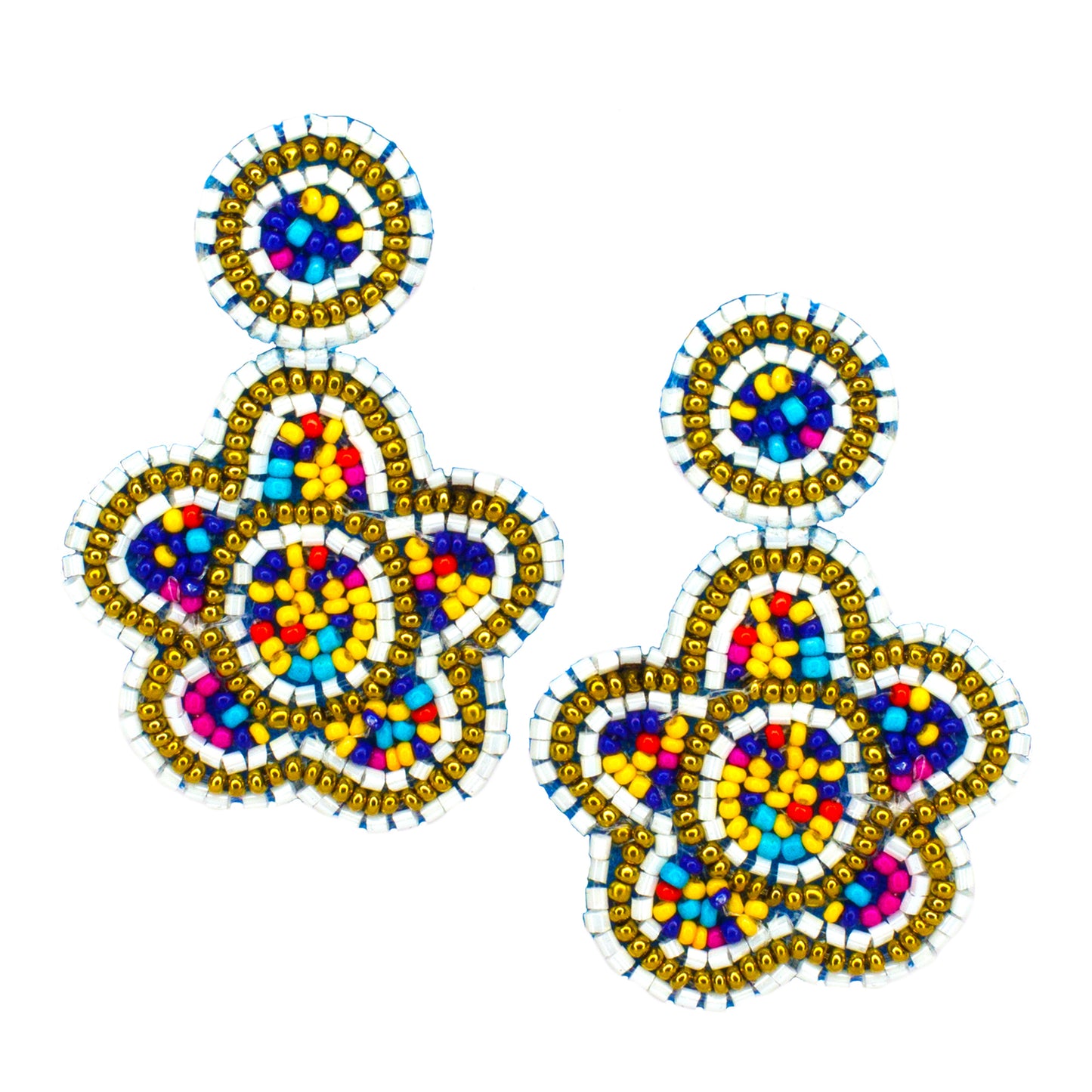 Organic Vibes Multi-color Hand-embroidered Upcycled Floral Beaded Fabric Earrings For Girls