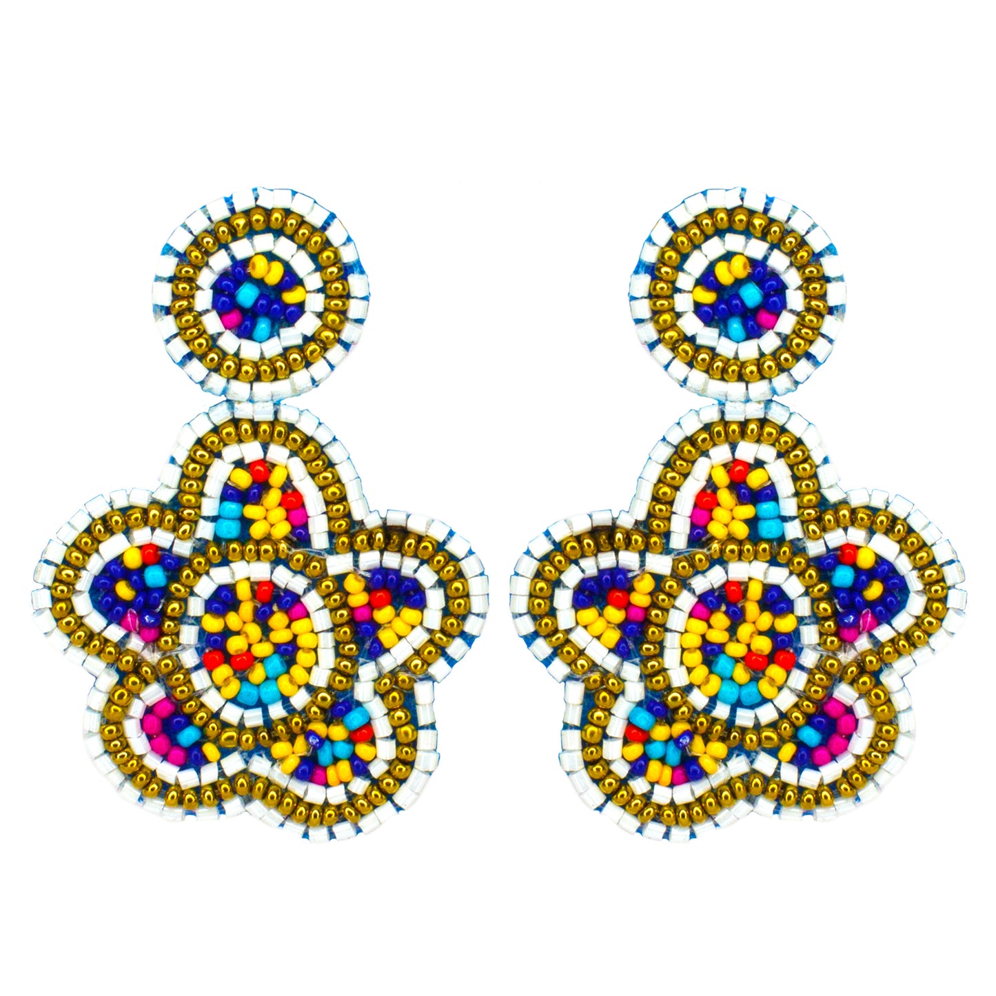 Organic Vibes Multi-color Hand-embroidered Upcycled Floral Beaded Fabric Earrings For Girls