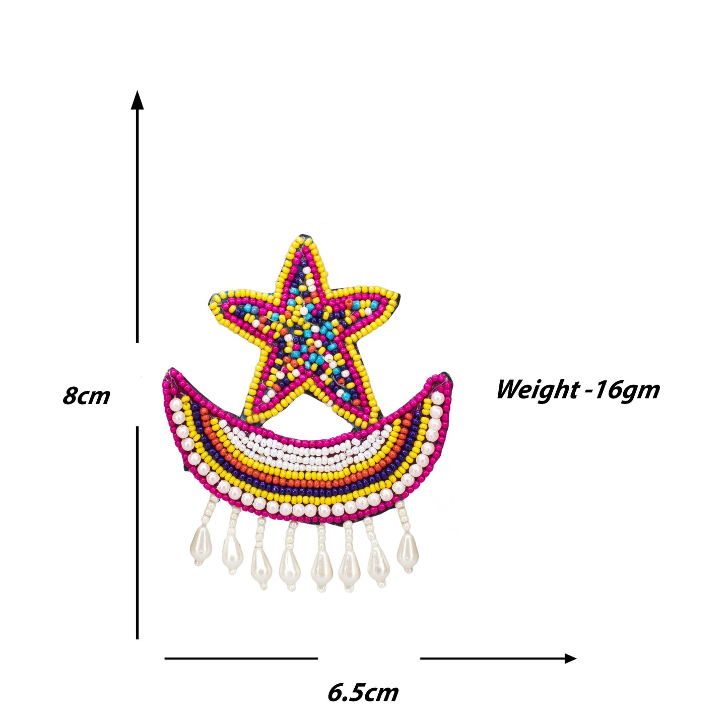 Organic Vibes Star Moon Multi-Color Hand Embroidered Beaded Upcycled Fabric Earrings For Girls
