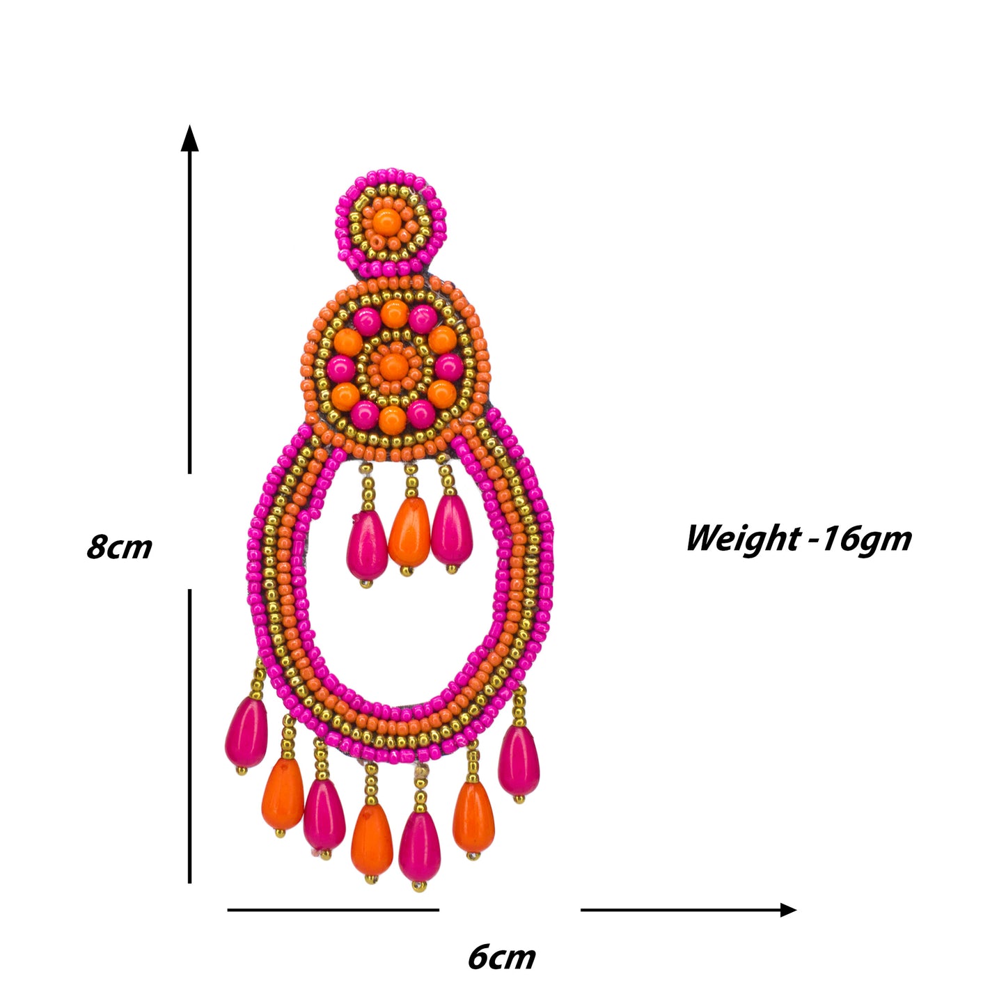 Organic Vibes Pink Orange Hand-Embroidered Upcycled Beaded Fabric Earrings For Girls