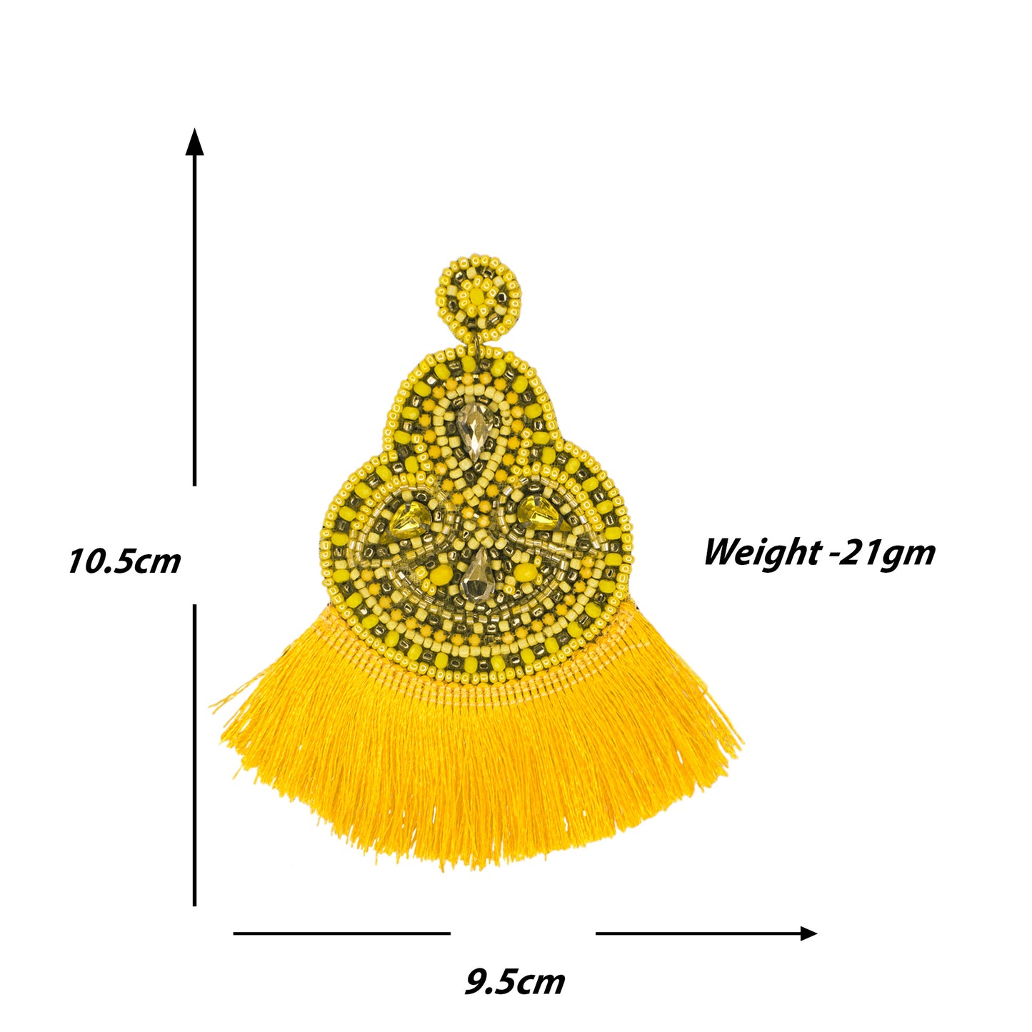 Organic Vibes Handmade Beaded Yellow Floral Design Tassel Dangler Fabric Earrings For Women