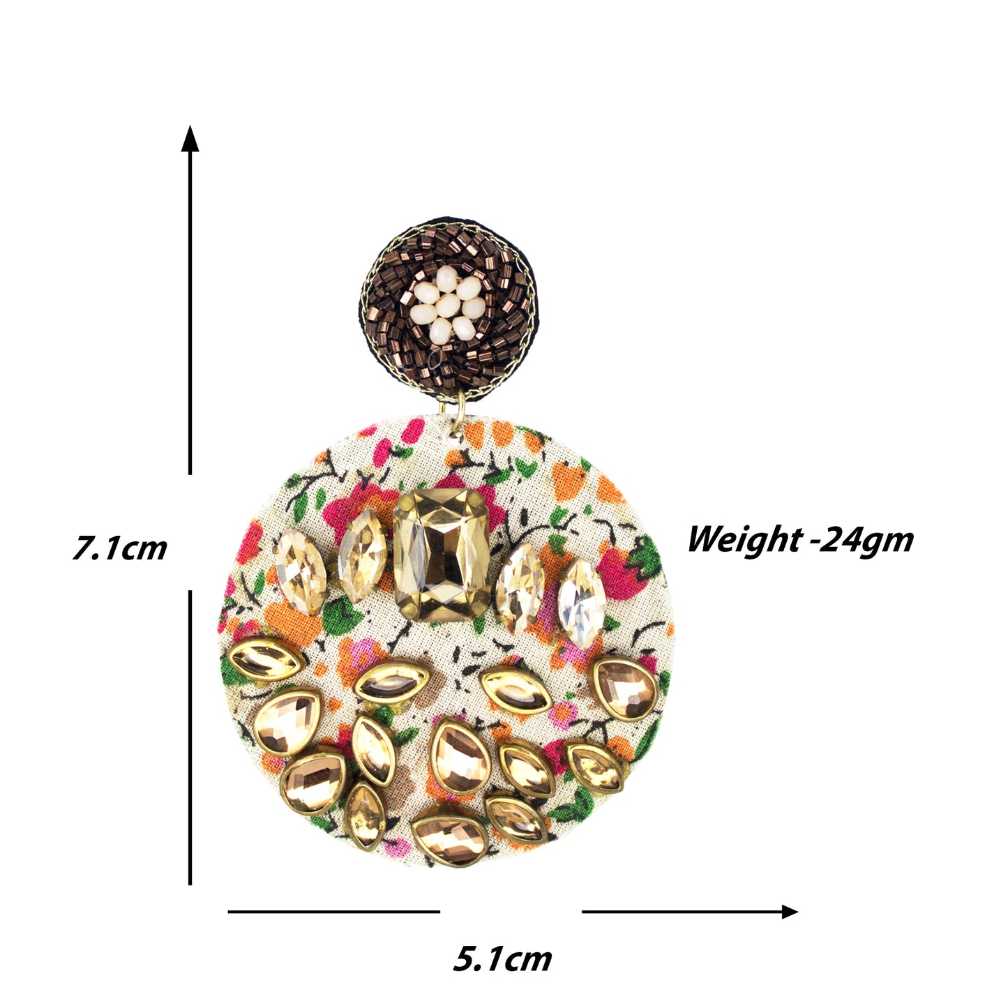 Organic Vibes Handmade Floral Design Multi Colour With CZ Stones Dangler Fabric Earrings For Women