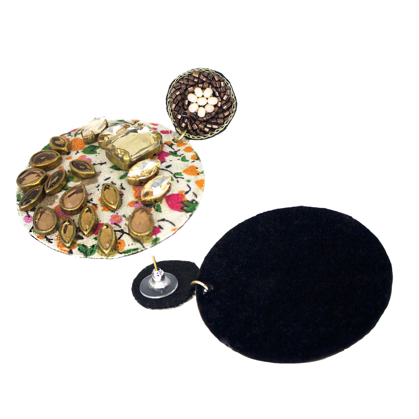 Organic Vibes Handmade Floral Design Multi Colour With CZ Stones Dangler Fabric Earrings For Women