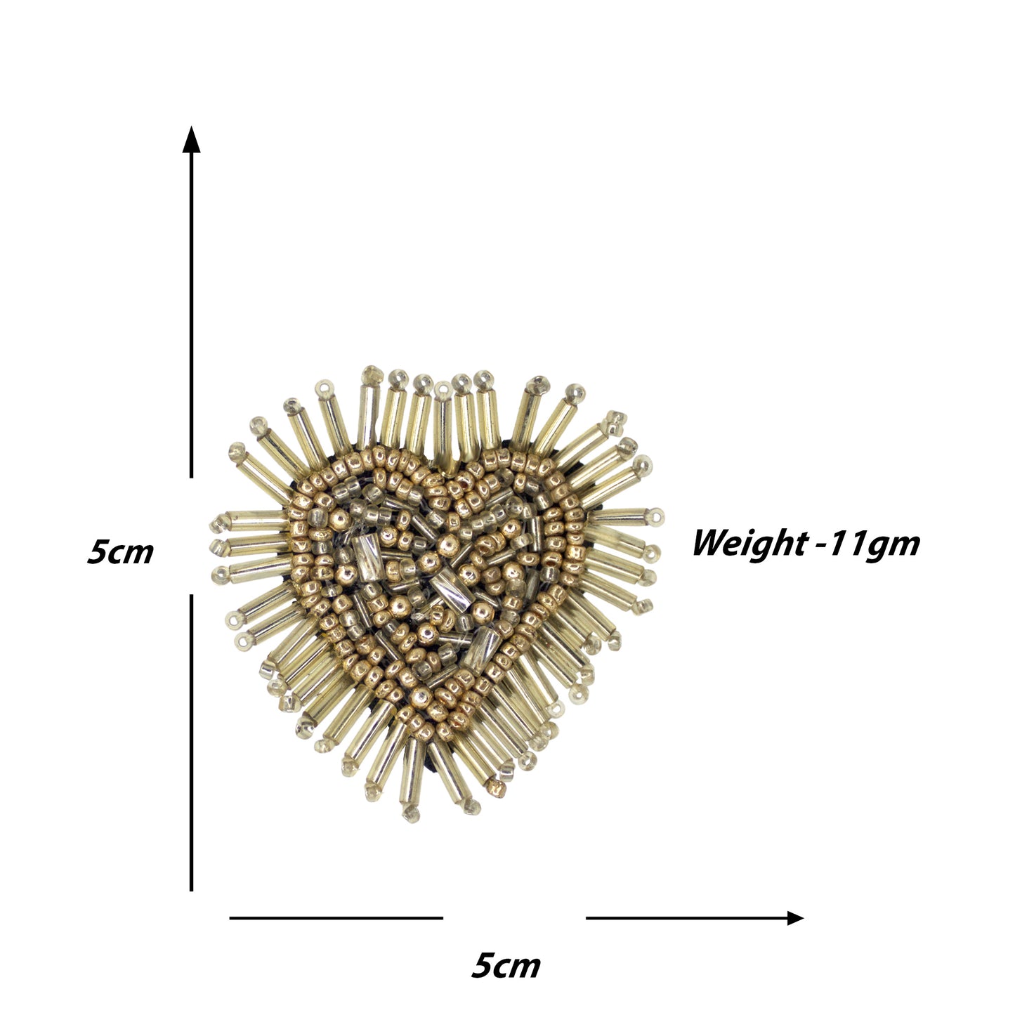Organic Vibes Handmade Golden Heart Shape Beaded Big Stud Fabric Earrings For Women