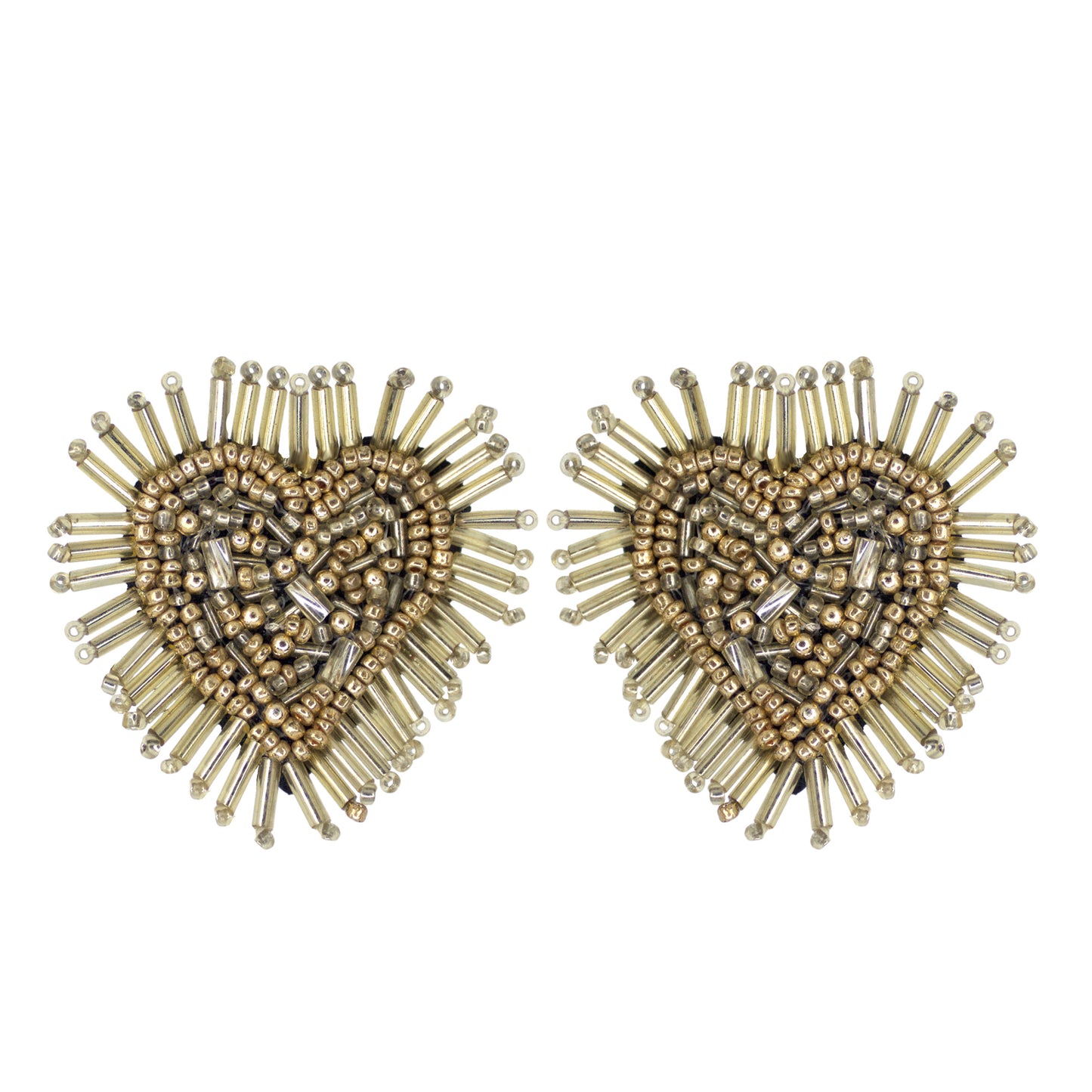 Organic Vibes Handmade Golden Heart Shape Beaded Big Stud Fabric Earrings For Women