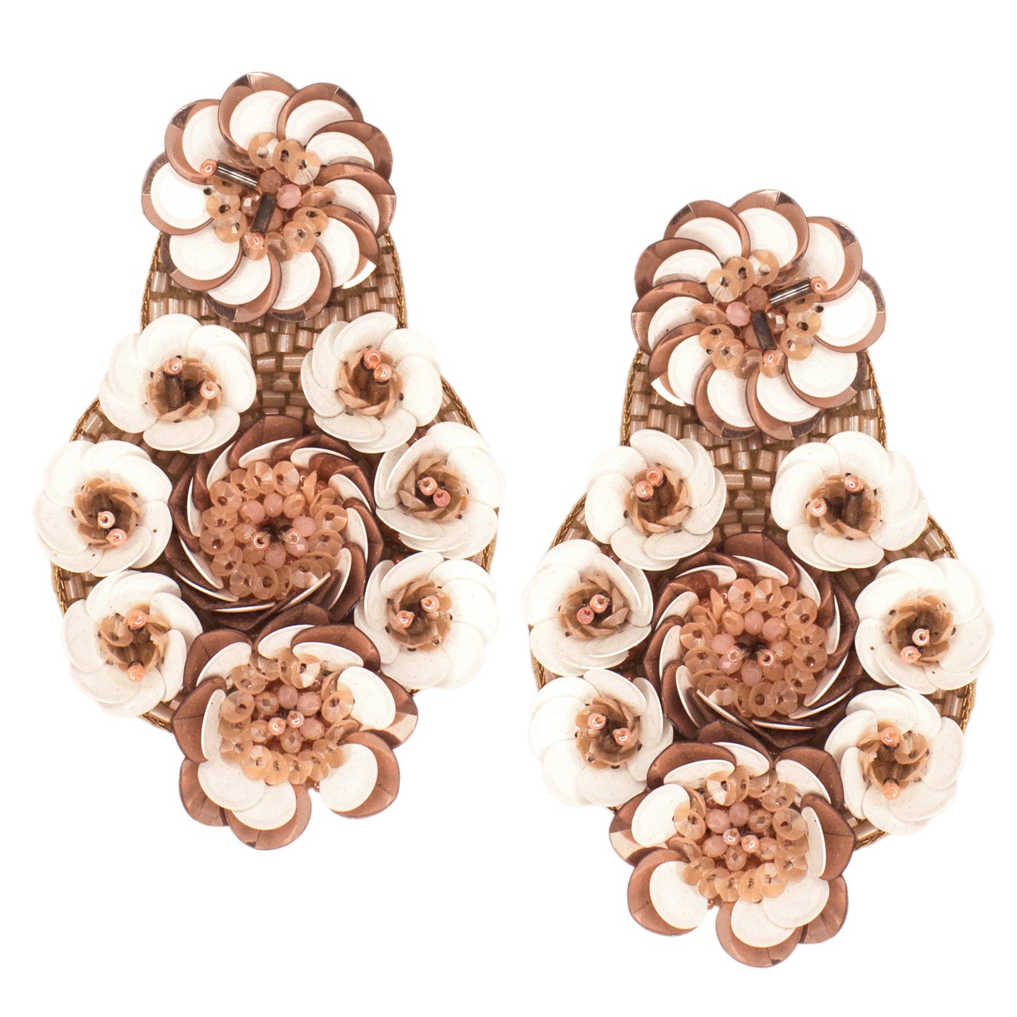 Organic Vibes Handmade Pink Floral Design Sequence Work Dangler Embroidered Earrings For Women