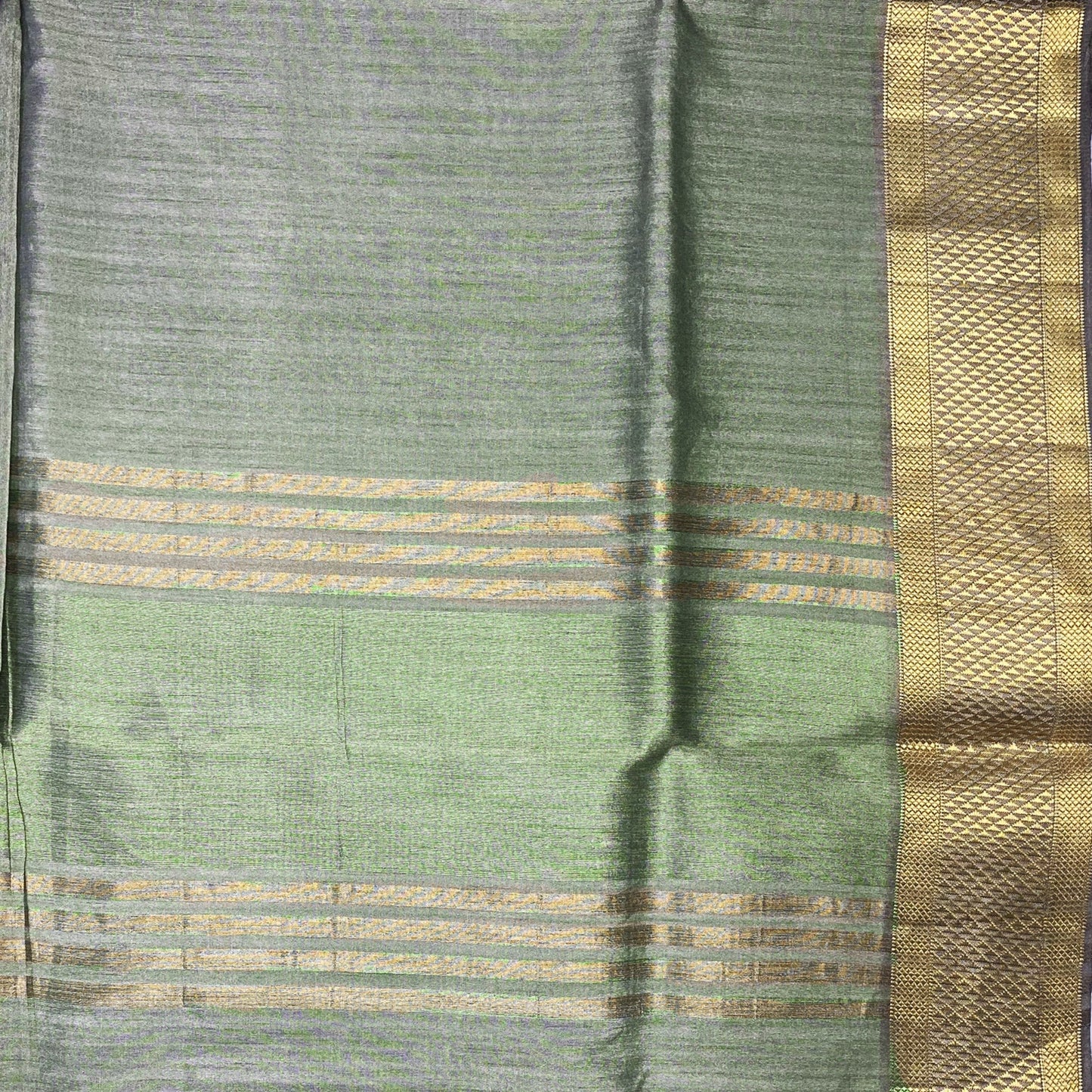 Organic vibes Olive Green Pure Handloom Raw Silk Plain Saree for women Kanjivaram