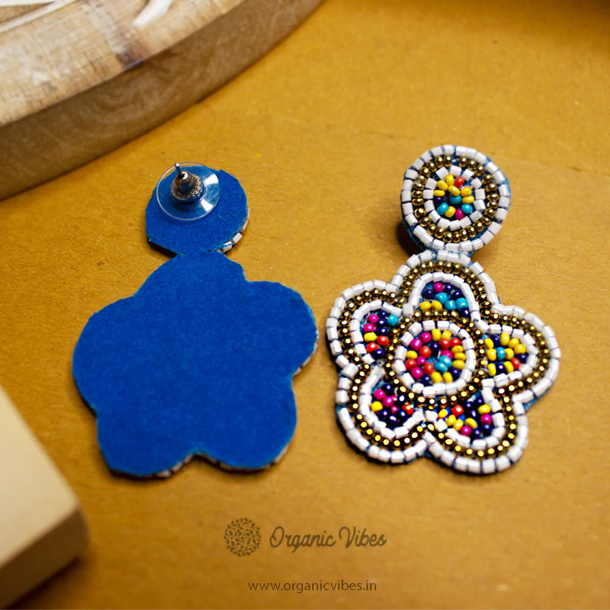 Organic Vibes Multi-color Hand-embroidered Upcycled Floral Beaded Fabric Earrings For Girls