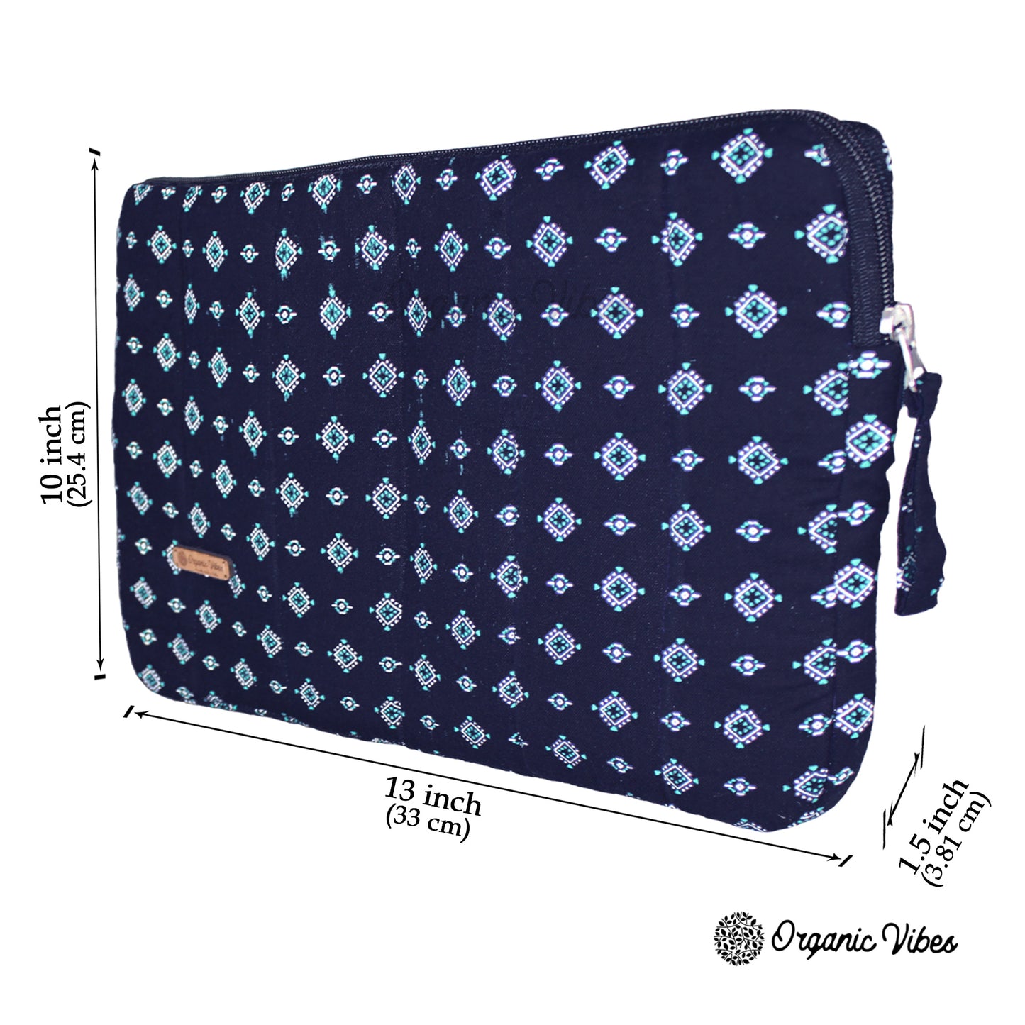 Organic Vibes Hand Block Blue Motifs Printed Laptop Sleeves for Laptop 13 Inches