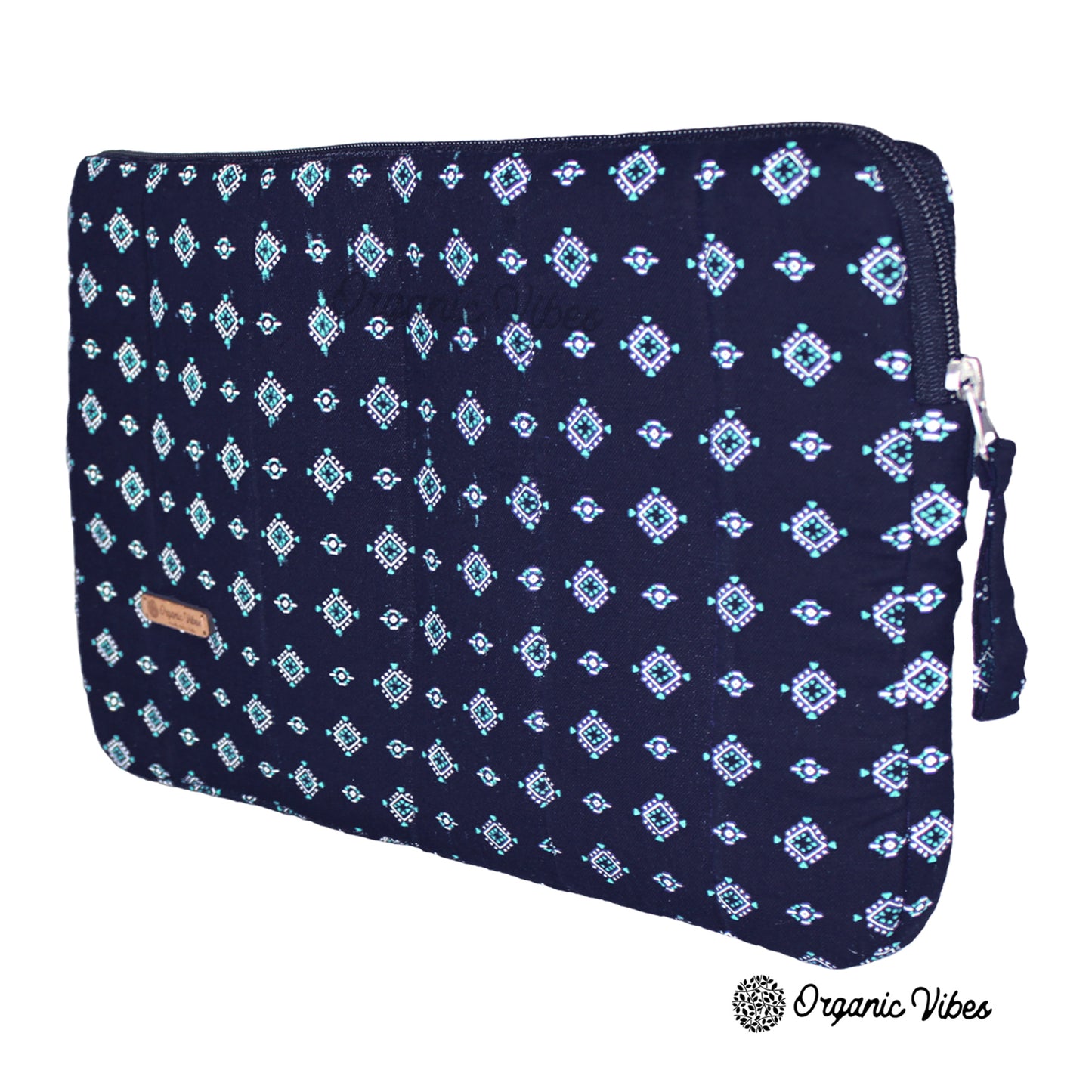 Organic Vibes Hand Block Blue Motifs Printed Laptop Sleeves for Laptop 13 Inches