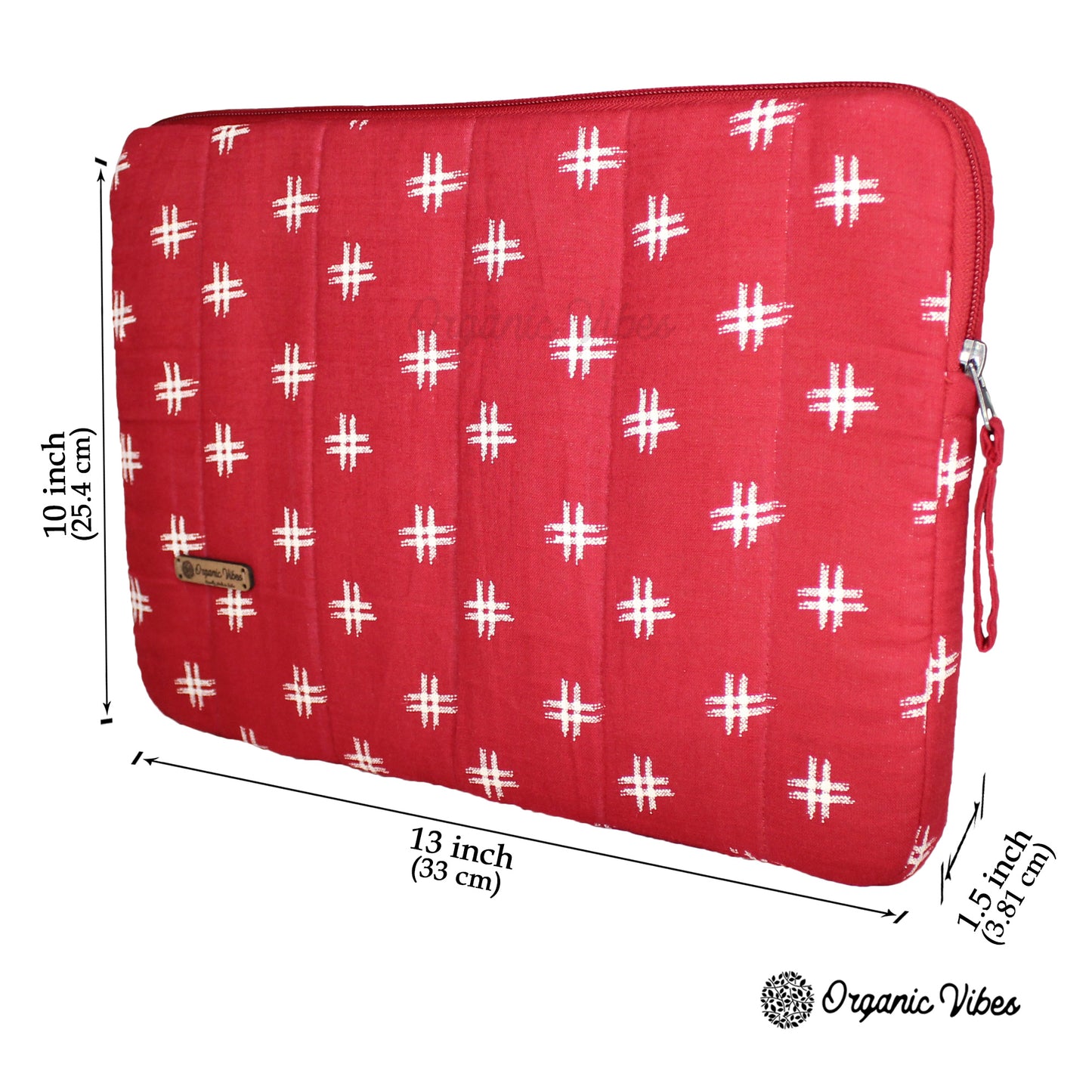 Organic Vibes Hand Block Red Motifs Printed Laptop Sleeves for Laptop 13 Inches