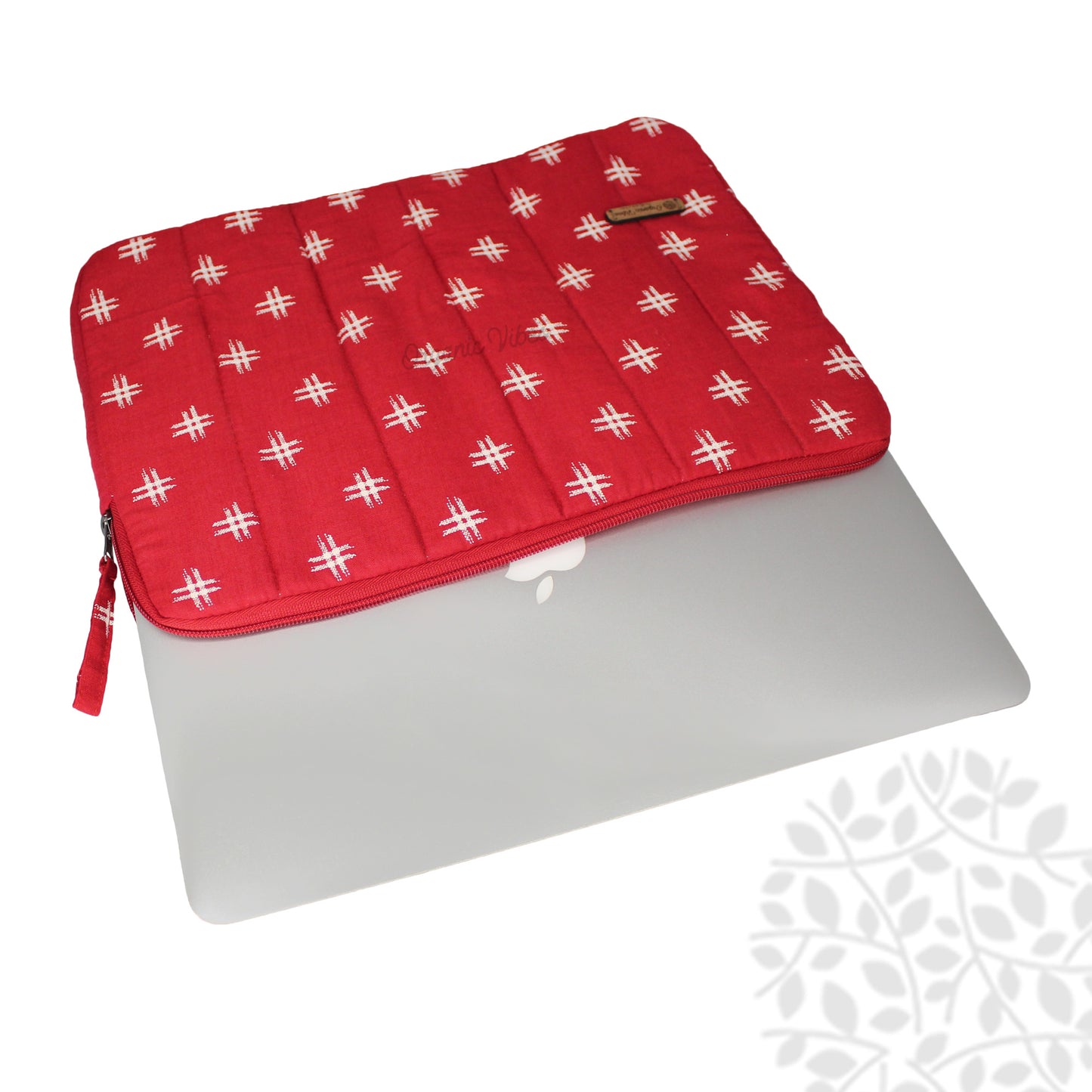 Organic Vibes Hand Block Red Motifs Printed Laptop Sleeves for Laptop 13 Inches